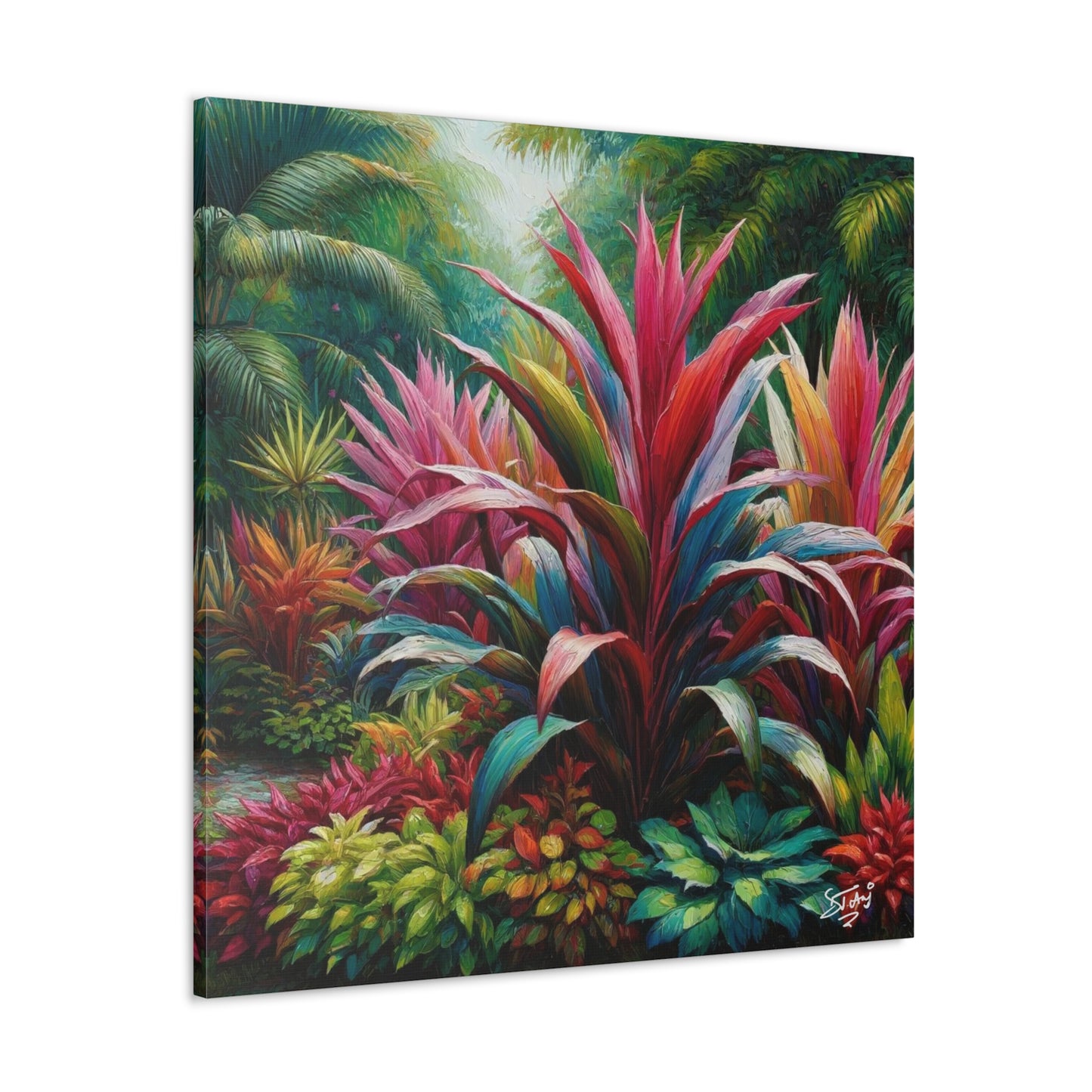 Art Print of Cordyline (Ti Plant), Oil Finish, West Indian Art, Canvas Gallery Wraps