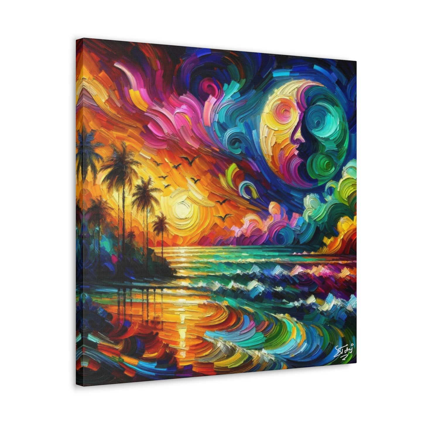 Art Print of Colorful Caribbean Sunset, Abstract, Oil Painting, West Indian Art, Canvas Gallery Wraps