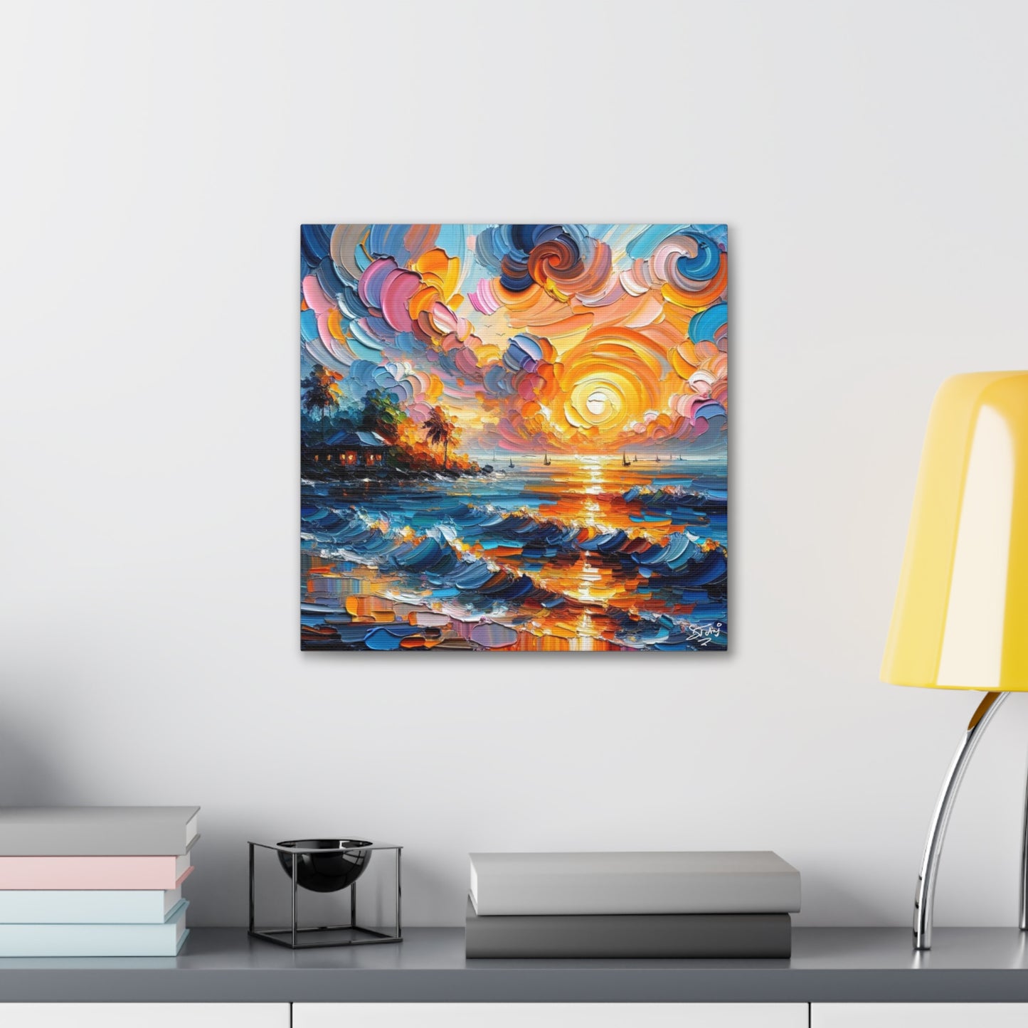 Art Print of Caribbean Sunset, Abstract, Oil Painting, West Indian Art, Canvas Gallery Wraps