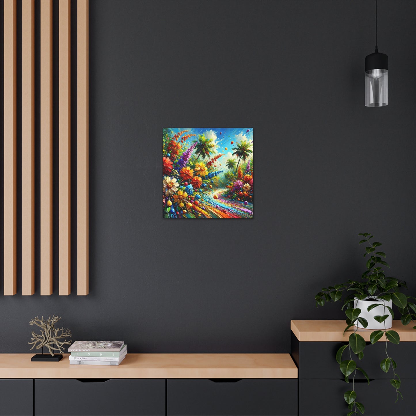 Art Print of Tropical Flower Garden, Abstract Oil Finish, West Indian Art, Canvas Gallery Wraps