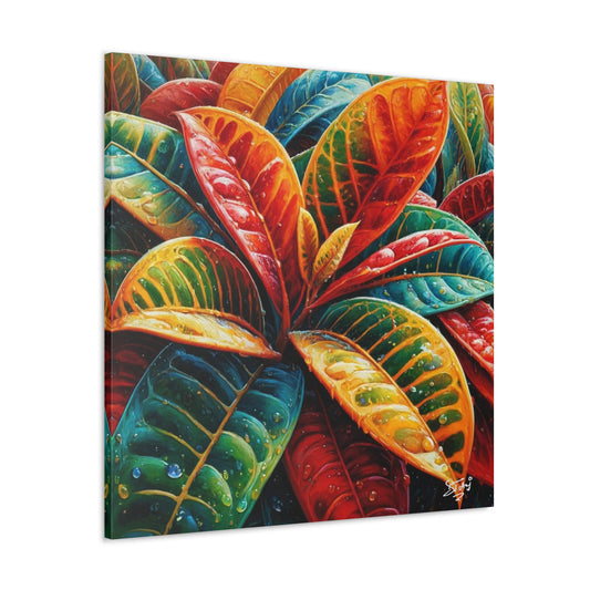 Art Print of Croton Plant, Oil Finish, West Indian Art, Canvas Gallery Wraps