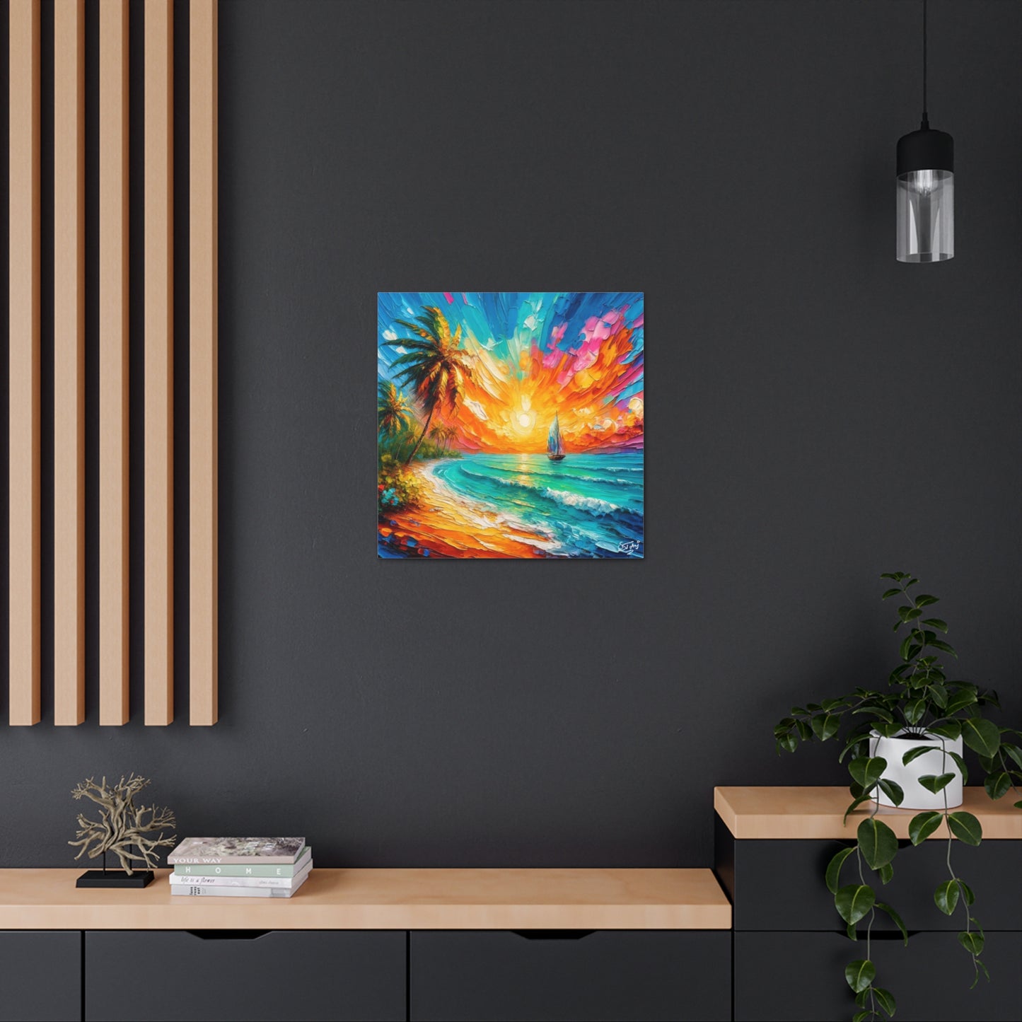 Art Print of Caribbean Sunset Scene, West Indian Art, Canvas Gallery Wraps