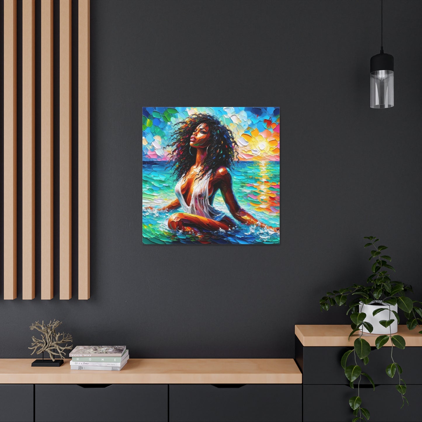 Art Print, Afro-Caribbean Woman, "Sea Bath" Abstract, Oil Finish, West Indian Ethnicity, Cultural, Heritage, Abstract, Canvas Gallery Wrap