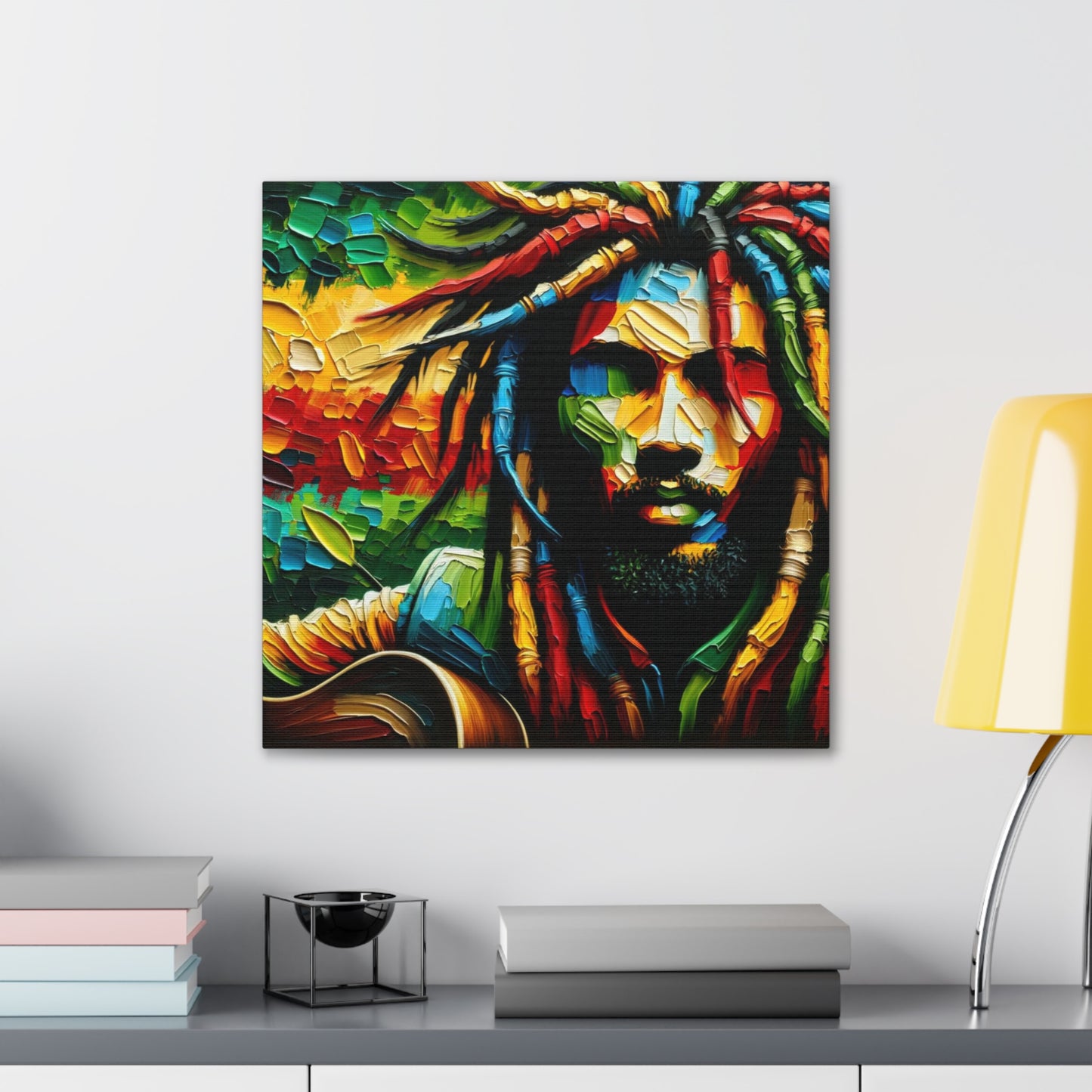 Art Print of Rastaman, Oil Finish, West Indian Ethnicity, Cultural, Heritage, Afro-Caribbean Man, Semi-Abstract, Canvas Gallery Wrap