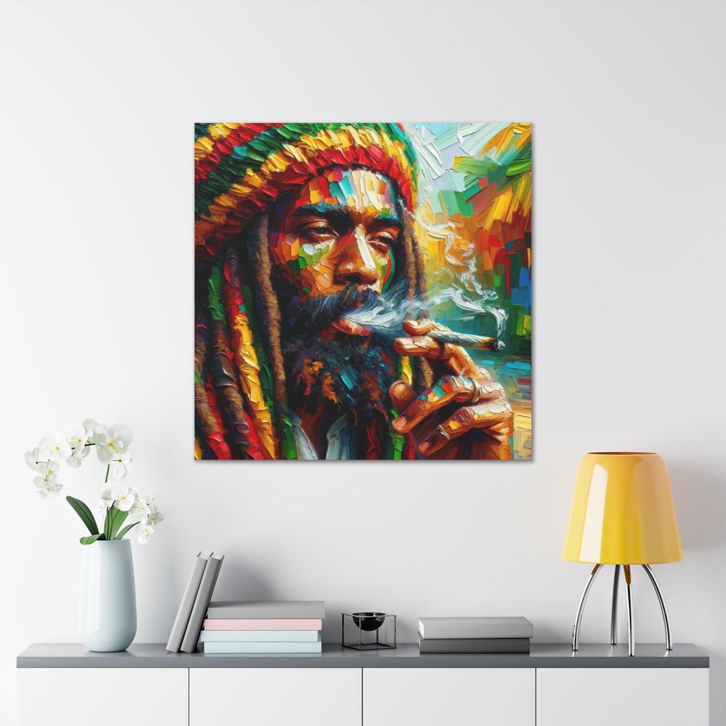 Art Print of Rastaman#3, Oil Finish, West Indian Ethnicity, Cultural, Heritage, Afro-Caribbean Man, Semi-Abstract, Canvas Gallery Wrap