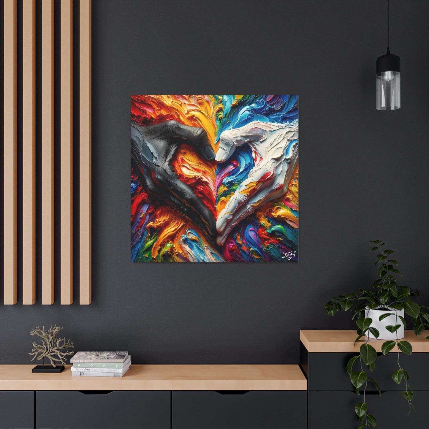 Art Print, Hands 'In Love,' Oil Finish, Unity, One Love, Semi-Abstract, Canvas Gallery Wrap