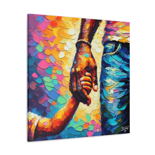 Art Print, Afro-Caribbean Father & Son, Oil Finish, West Indian Ethnicity, Cultural, Heritage, Abstract, Canvas Gallery Wrap