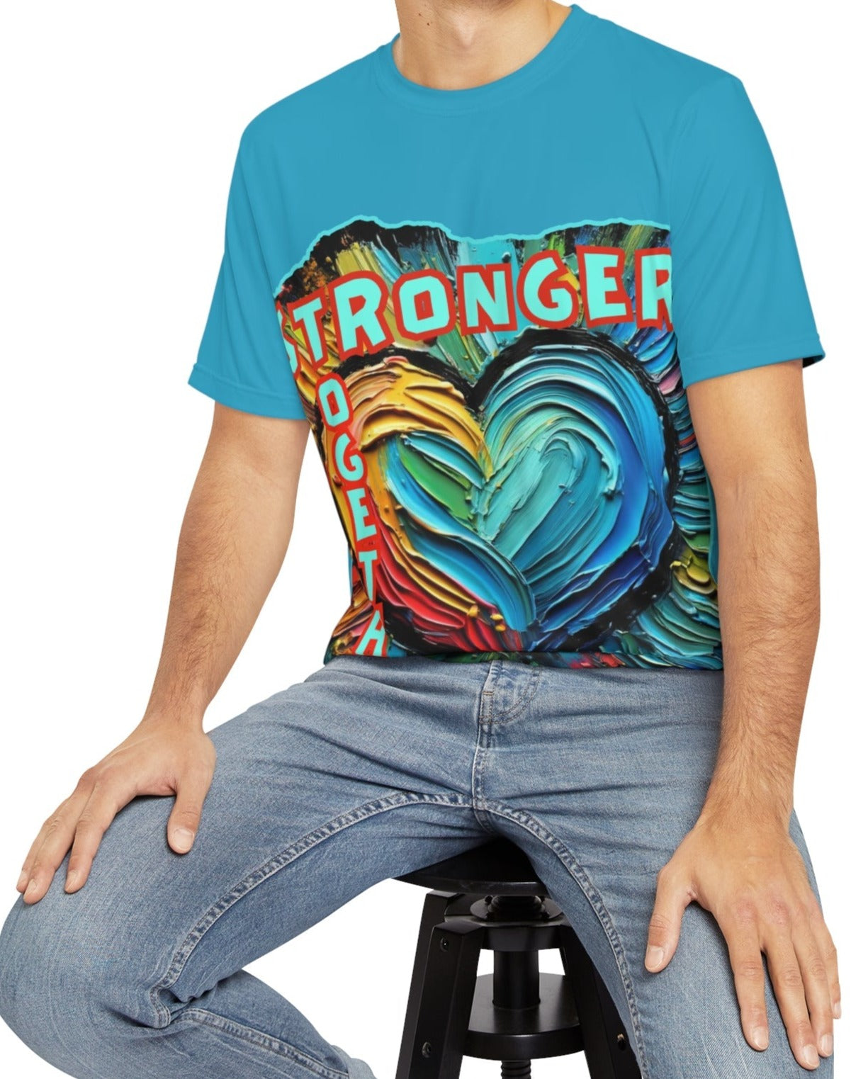 Men's Brushed Polyester Short Sleeve Tee (AOP), "Stronger Together"