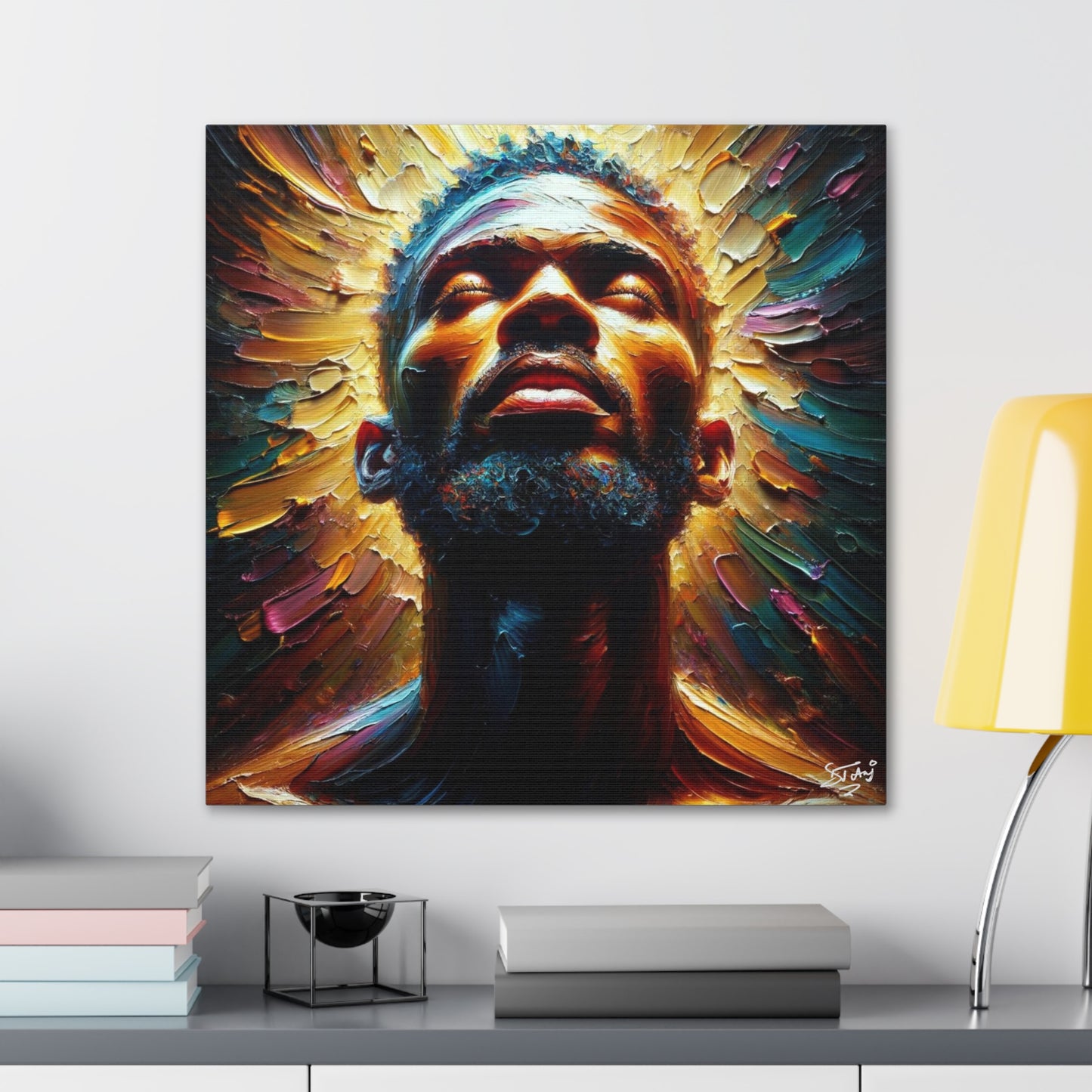 Art Print, Afro-Caribbean Man, "In the Light" Oil Finish, West Indian Ethnicity, Cultural, Heritage, Abstract, Canvas Gallery Wrap