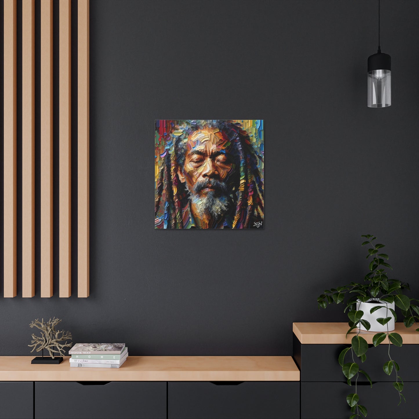 Art Print, Trini Rastaman, Oil Finish, West Indian Ethnicity, Cultural, Heritage, Semi-Abstract, Canvas Gallery Wrap