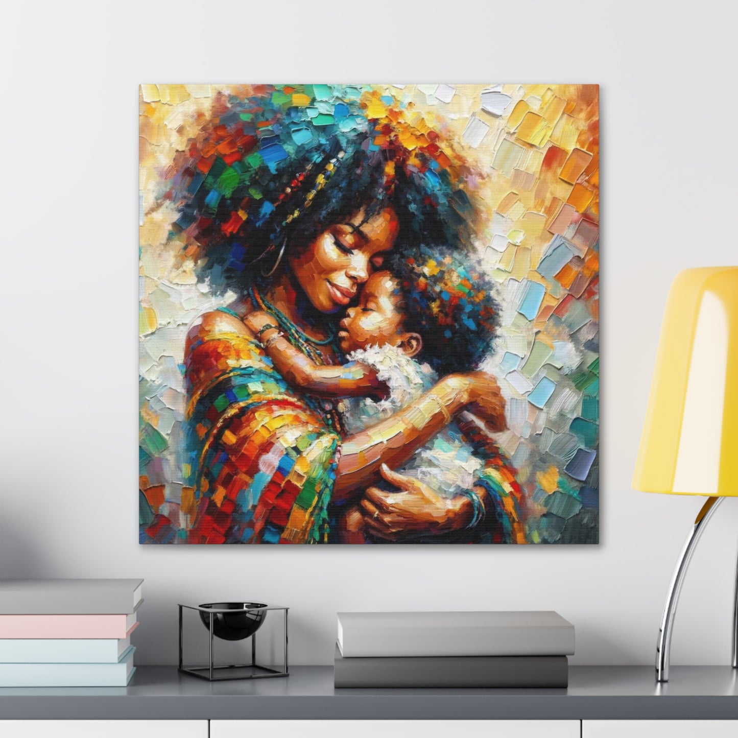 Art Print, Mother & Child#3, Afro-Caribbean Woman, Oil Finish, West Indian Ethnicity, Cultural, Heritage, Semi-Abstract, Canvas Gallery Wrap