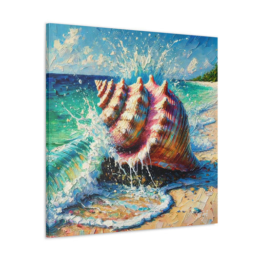 Art Print, Seashell, Caribbean Beach Scene, Abstract, Oil Painting, West Indian Art, Canvas Gallery Wraps