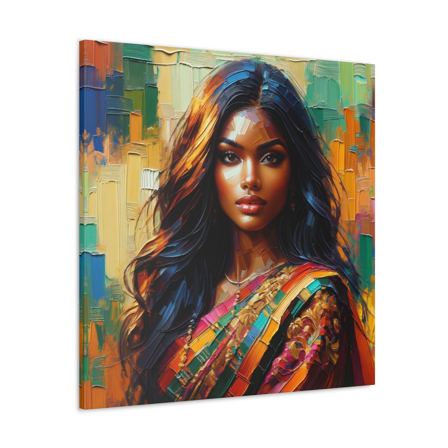 Art Print#2 of Indo-Caribbean Woman, Oil Finish, West Indian Ethnicity, Cultural, Heritage, Art, Black Woman, Canvas Gallery Wraps