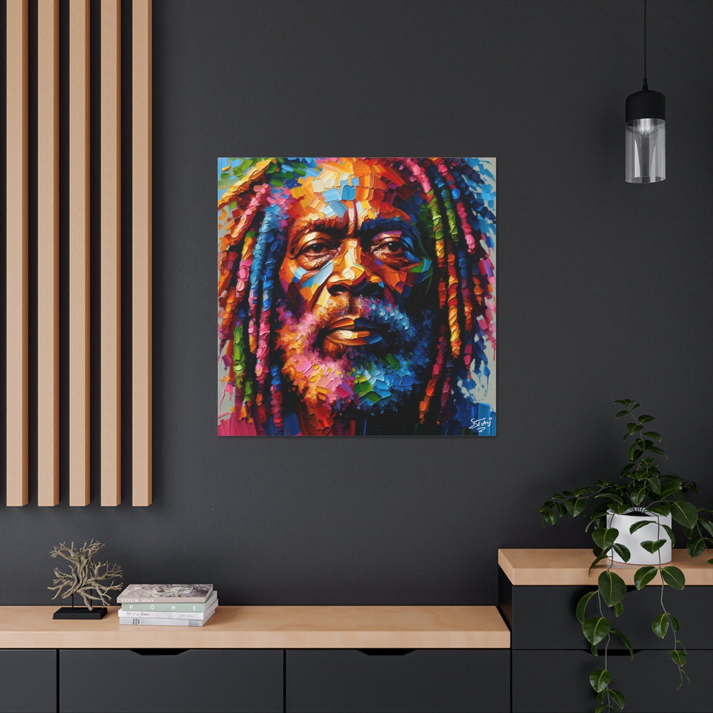 Art Print, Trini Rastaman, Oil Finish, West Indian Ethnicity, Cultural, Heritage, Semi-Abstract, Canvas Gallery Wrap