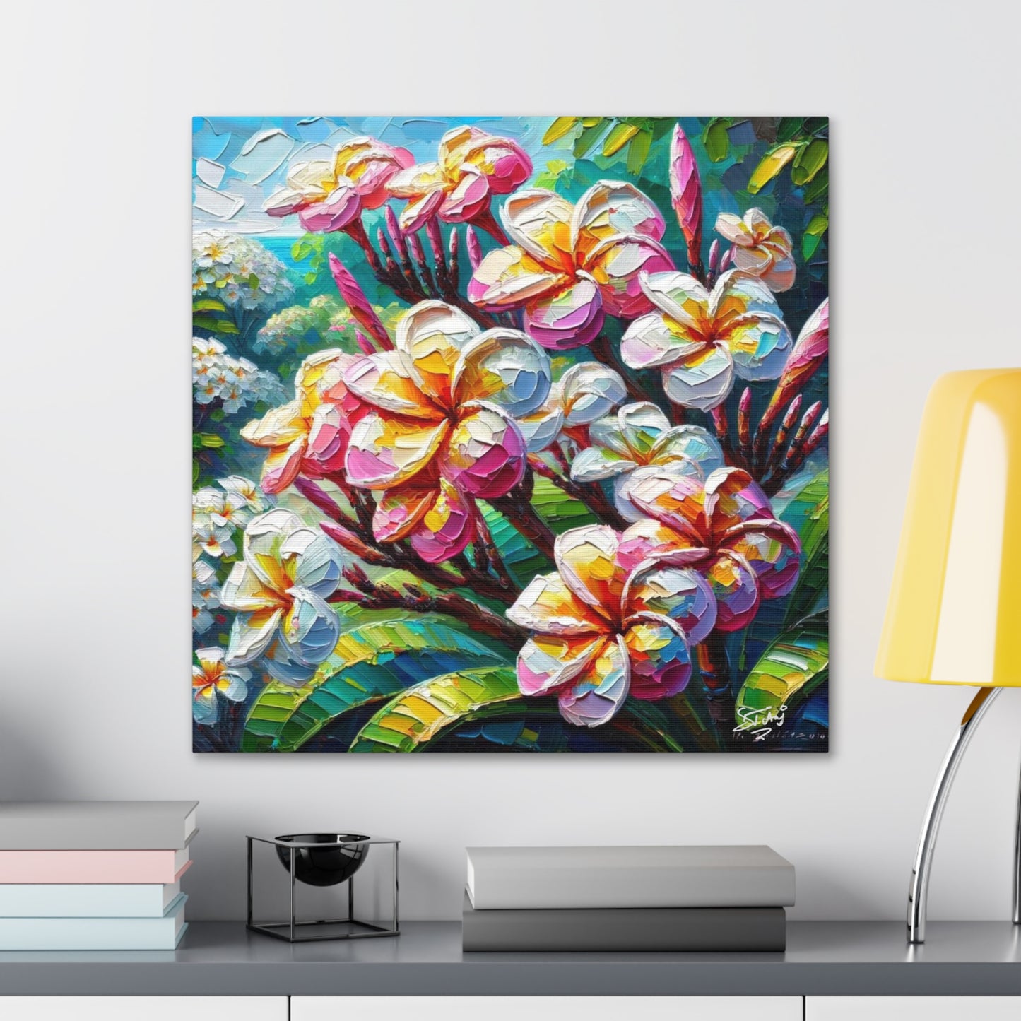 Art Print of Tropical Flowers, Oil Finish, West Indian Art, Canvas Gallery Wraps