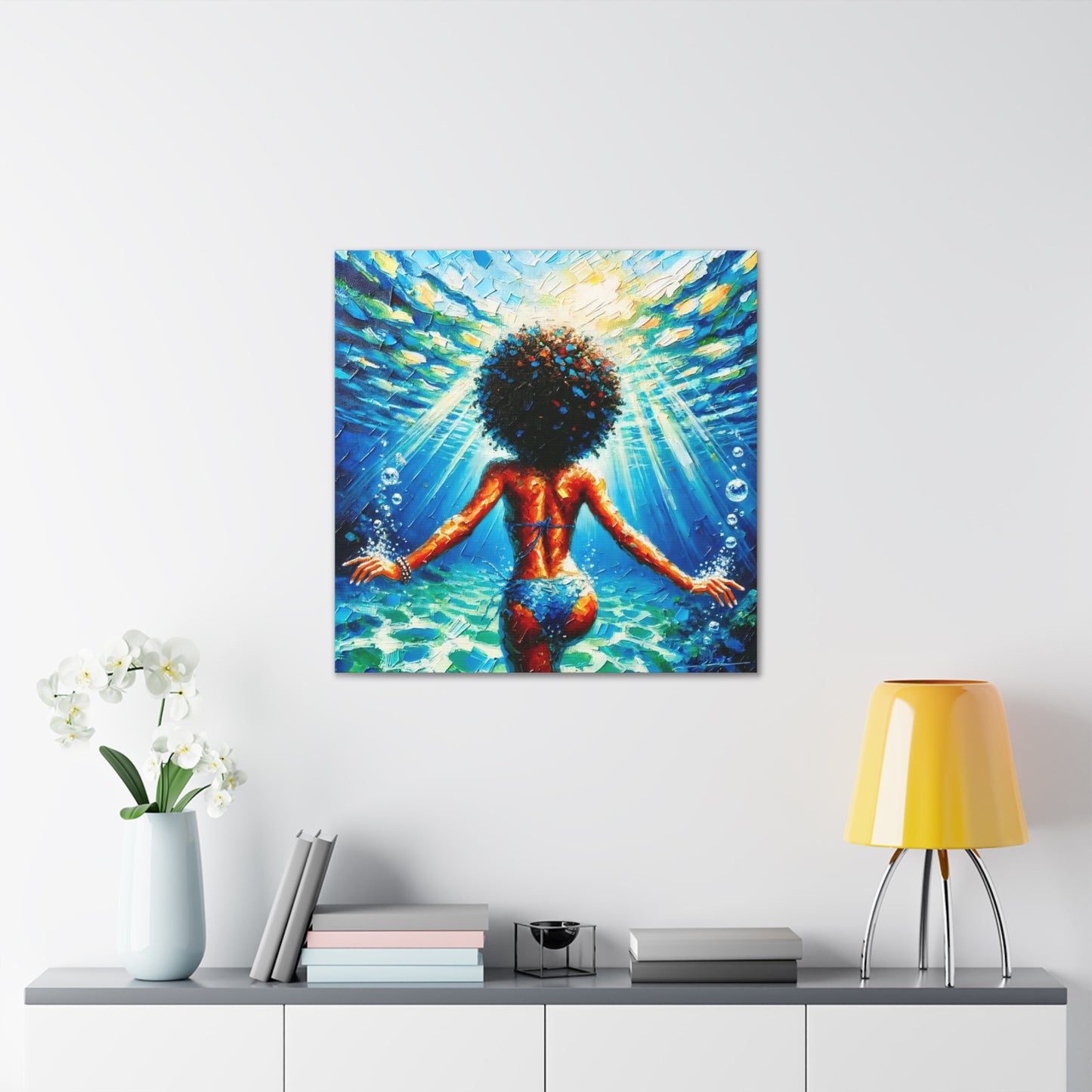 Art Print, Afro-Caribbean Woman, "Submerged" Oil Finish, West Indian Ethnicity, Cultural, Heritage, Abstract, Canvas Gallery Wrap