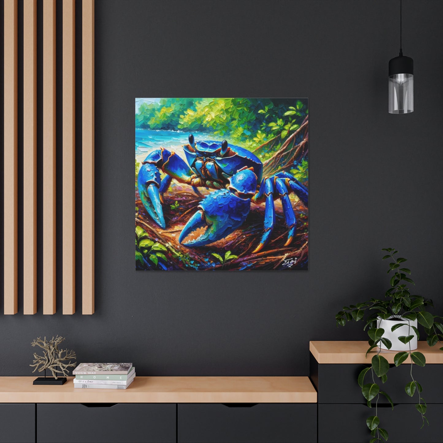 Art Print, Blue Crab, Caribbean Wildlife, Oil Finish, Caribbean Nature, Cultural, Heritage, Canvas Gallery Wrap