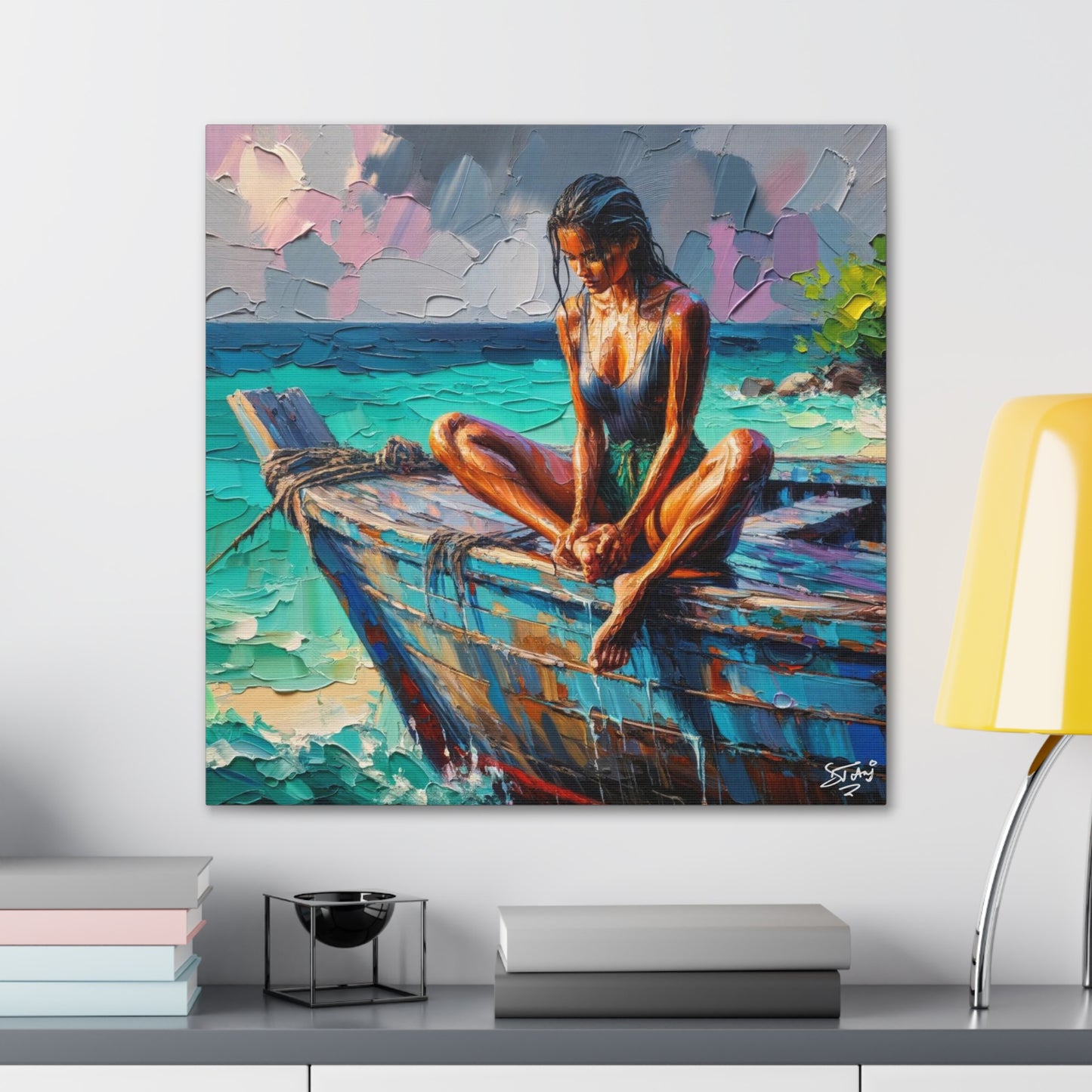 Art Print, Indo-Caribbean Woman, Oil Finish, West Indian Ethnicity, Cultural, Heritage, Semi-Abstract, Canvas Gallery Wrap