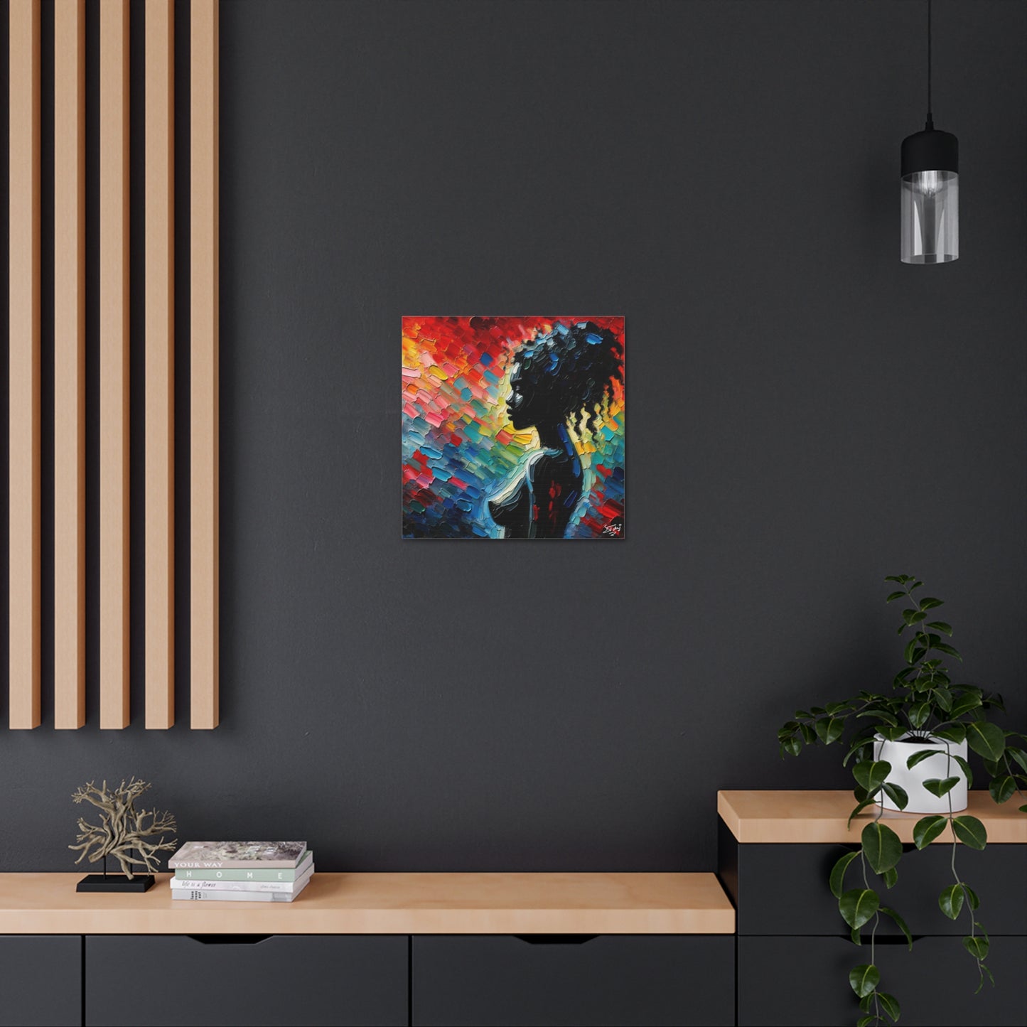 Art Print, Afro-Caribbean Woman, Silhouette, Oil Finish, West Indian Ethnicity, Cultural, Heritage, Abstract, Canvas Gallery Wrap