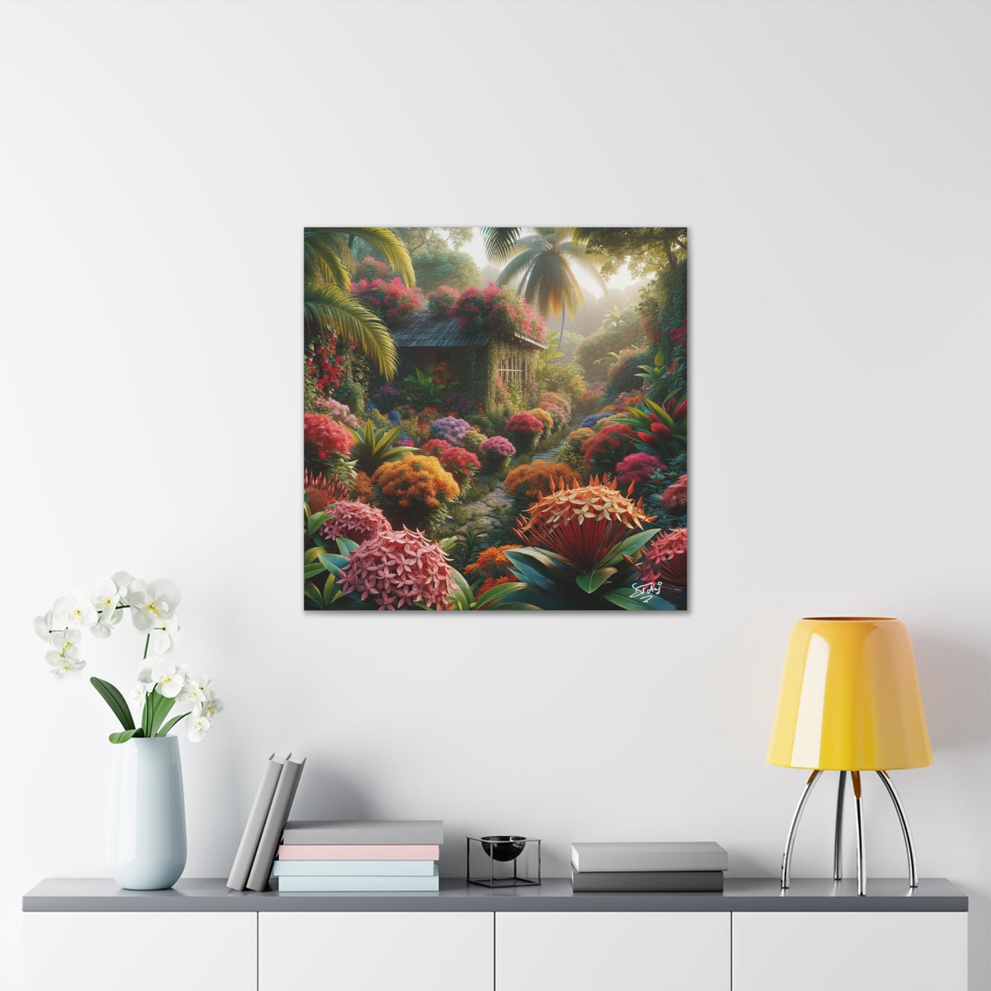 Oil Print of Ixora Garden in The Caribbean, Vibrant and Vivid Colors of Ixora flowers, Trinidad and Tobago, Canvas Gallery Wraps