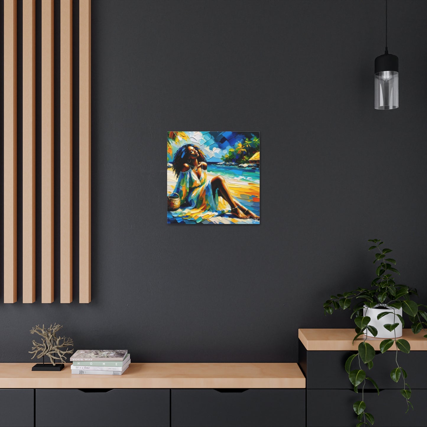 Art Print, Afro-Caribbean Woman, "Relaxing" Oil Finish, West Indian Ethnicity, Cultural, Heritage, Abstract, Canvas Gallery Wrap