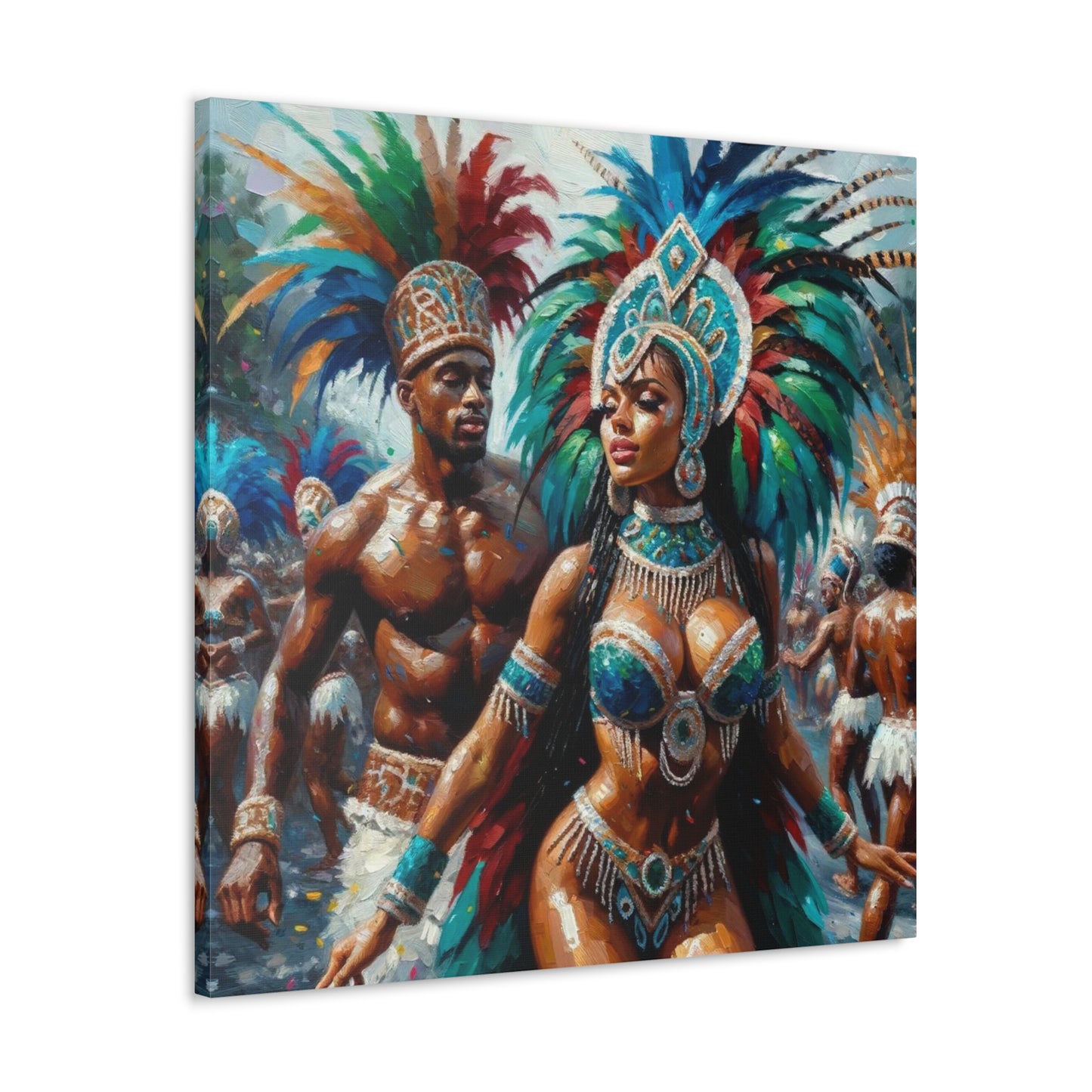 Art Print, Trini Masqueraders#2, Carnival, Oil Finish, West Indian Ethnicity, Cultural, Heritage, Indo & Afro Caribbean, Canvas Gallery Wrap