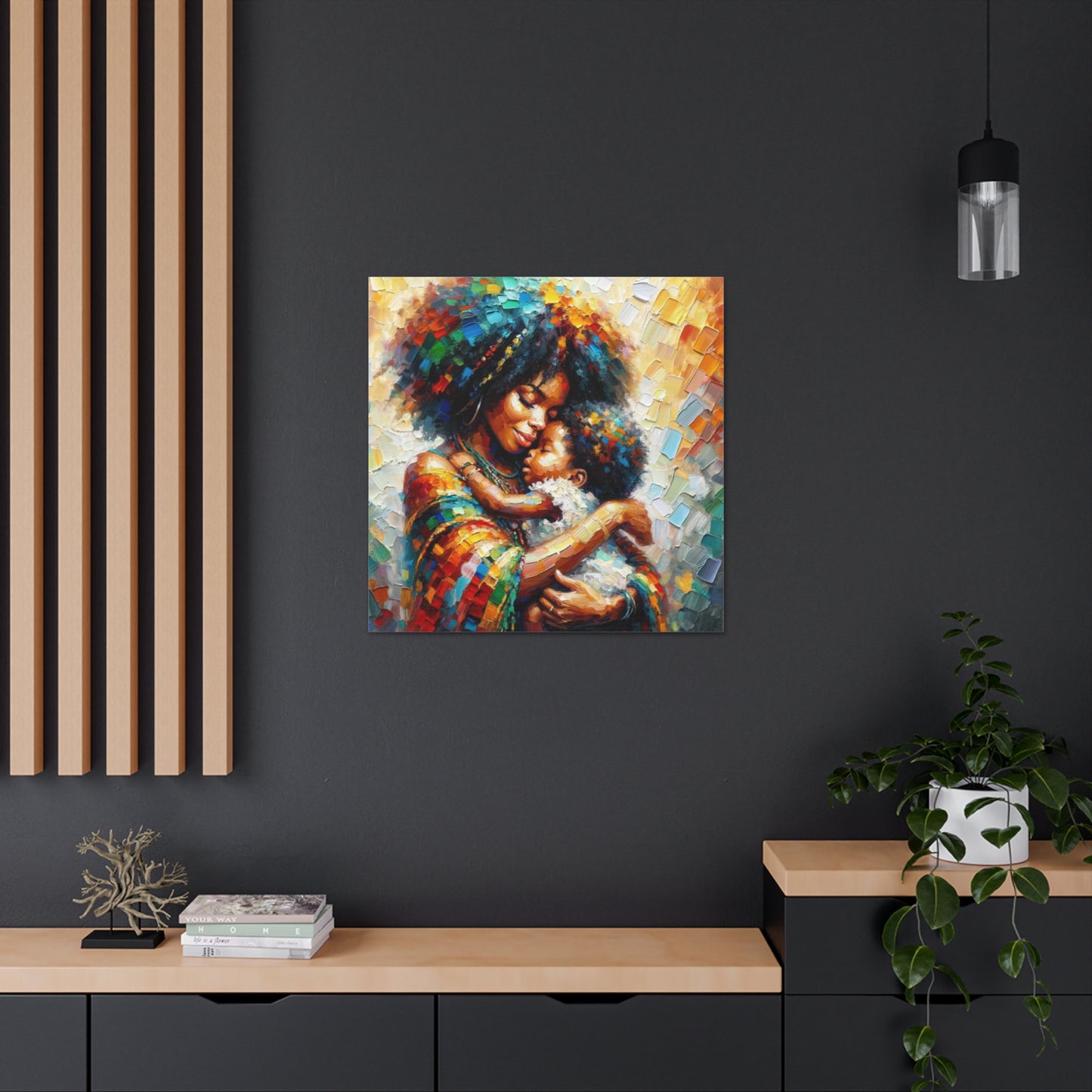 Art Print, Mother & Child#3, Afro-Caribbean Woman, Oil Finish, West Indian Ethnicity, Cultural, Heritage, Semi-Abstract, Canvas Gallery Wrap