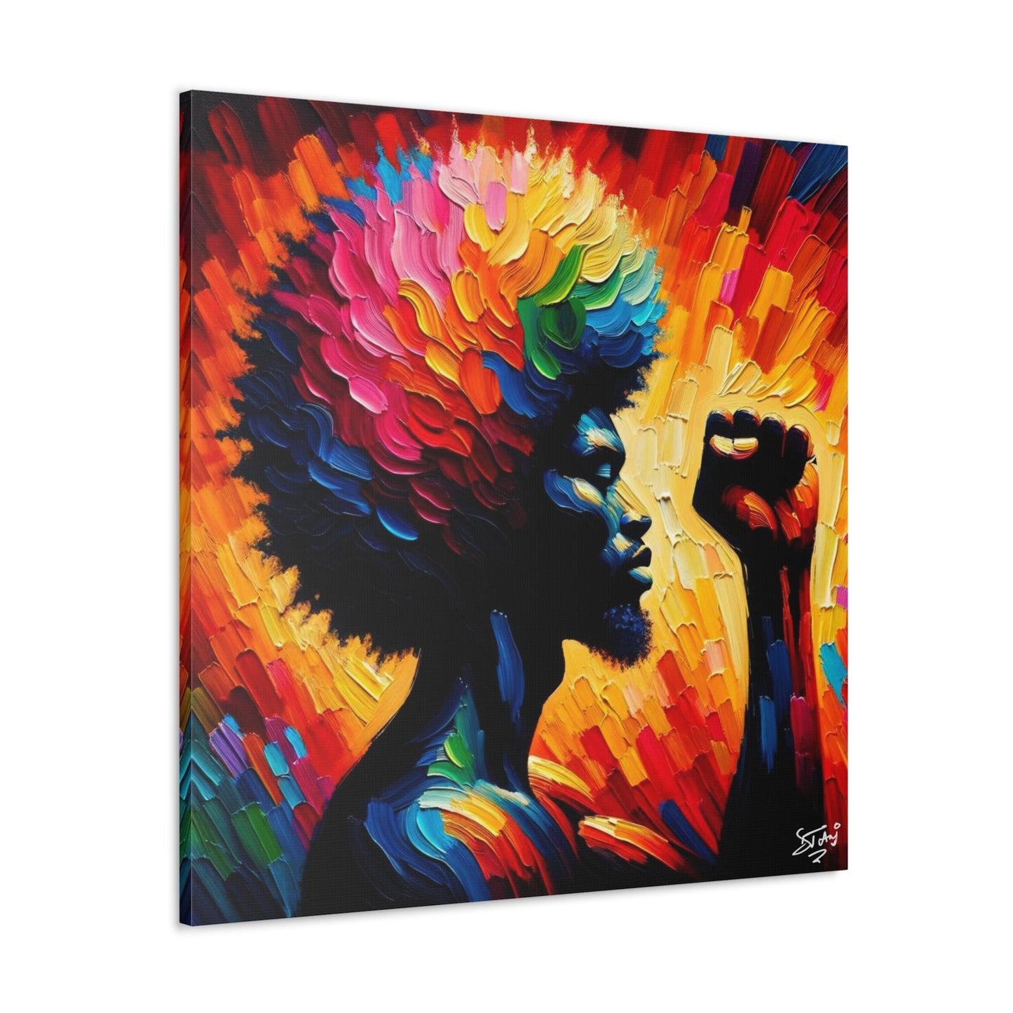 Art Print, Afro-Caribbean Man, Black Power, Silhouette, Oil Finish, West Indian Ethnicity, Semi-Abstract, Canvas Gallery Wrap