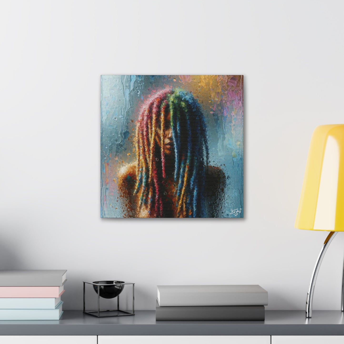 Art Print, Dreadlock Woman in Sauna, Oil Finish, West Indian Ethnicity, Cultural, Heritage, Semi-Abstract, Canvas Gallery Wrap