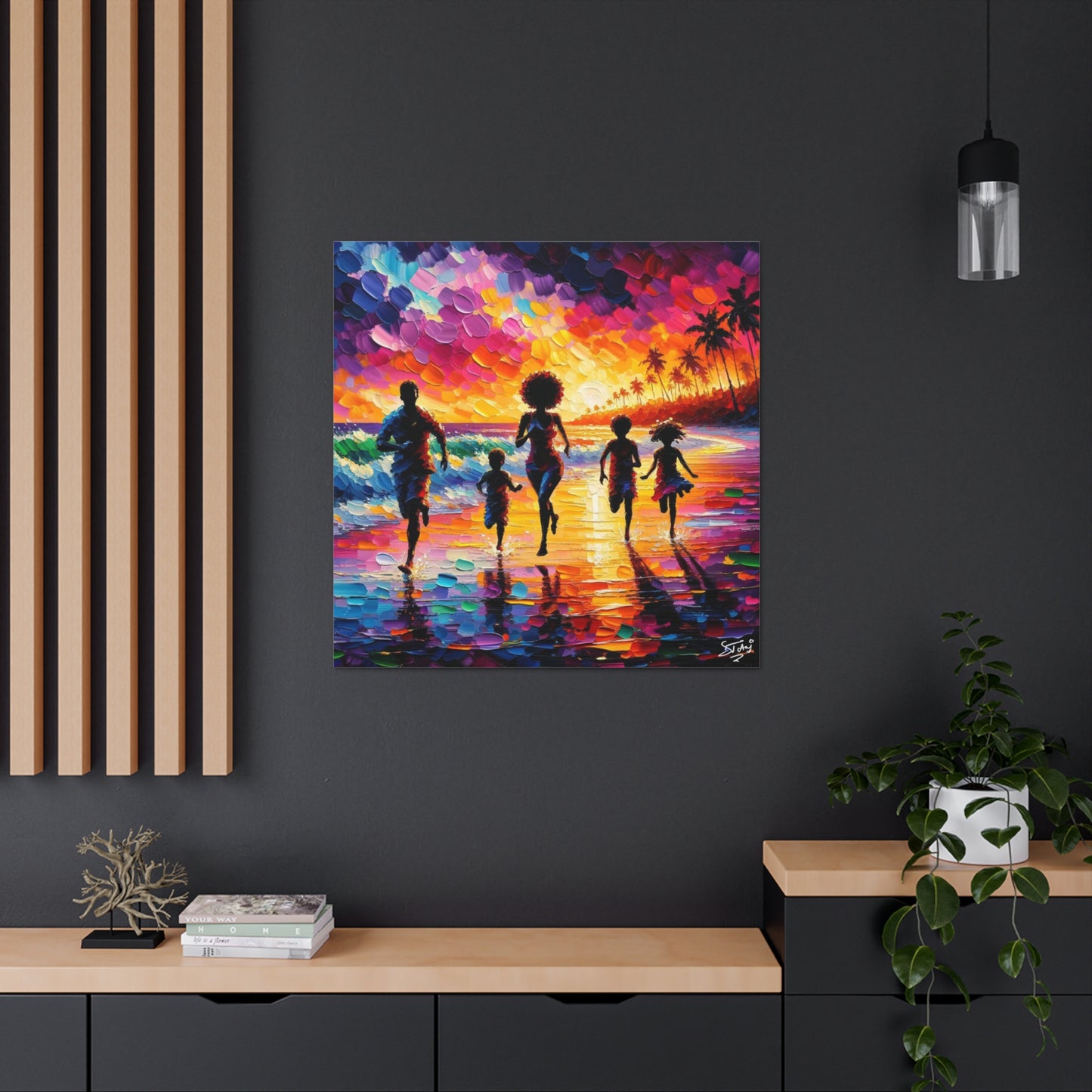 Art Print, Caribbean Family, "Having Fun" Oil Finish, West Indian Ethnicity, Cultural, Heritage, Abstract, Canvas Gallery Wrap