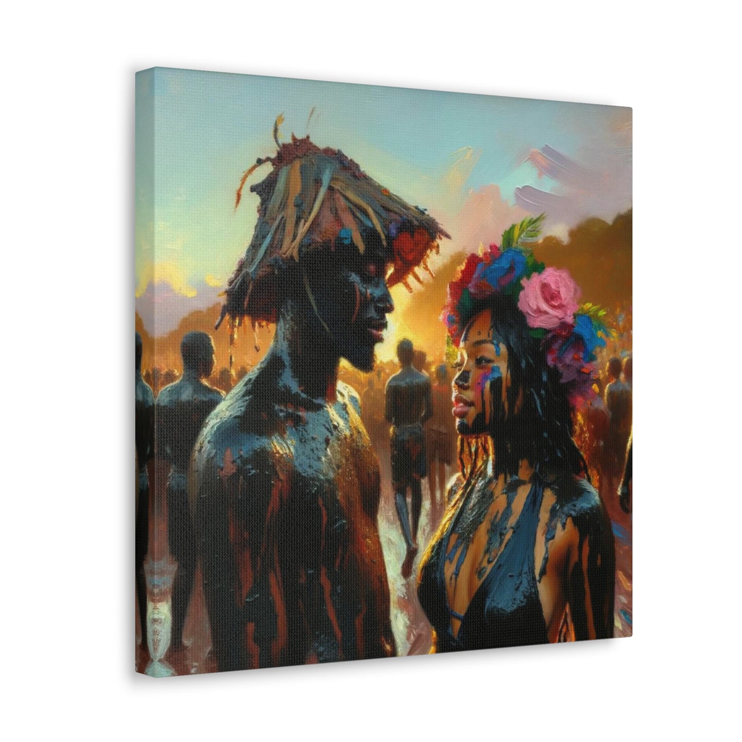 Art Print of Jouvert Morning, Afro-Caribbean Couple#4, Oil Finish, West Indian Ethnicity, Cultural, Heritage, Canvas Gallery Wraps