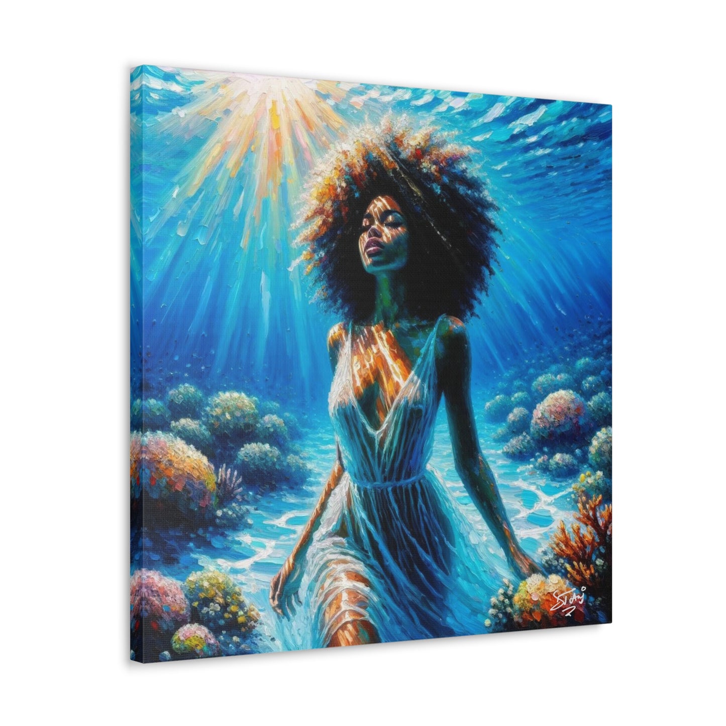 Art Print, Afro-Caribbean Woman, "Submerged" Oil Finish, West Indian Ethnicity, Cultural, Heritage, Abstract, Canvas Gallery Wrap