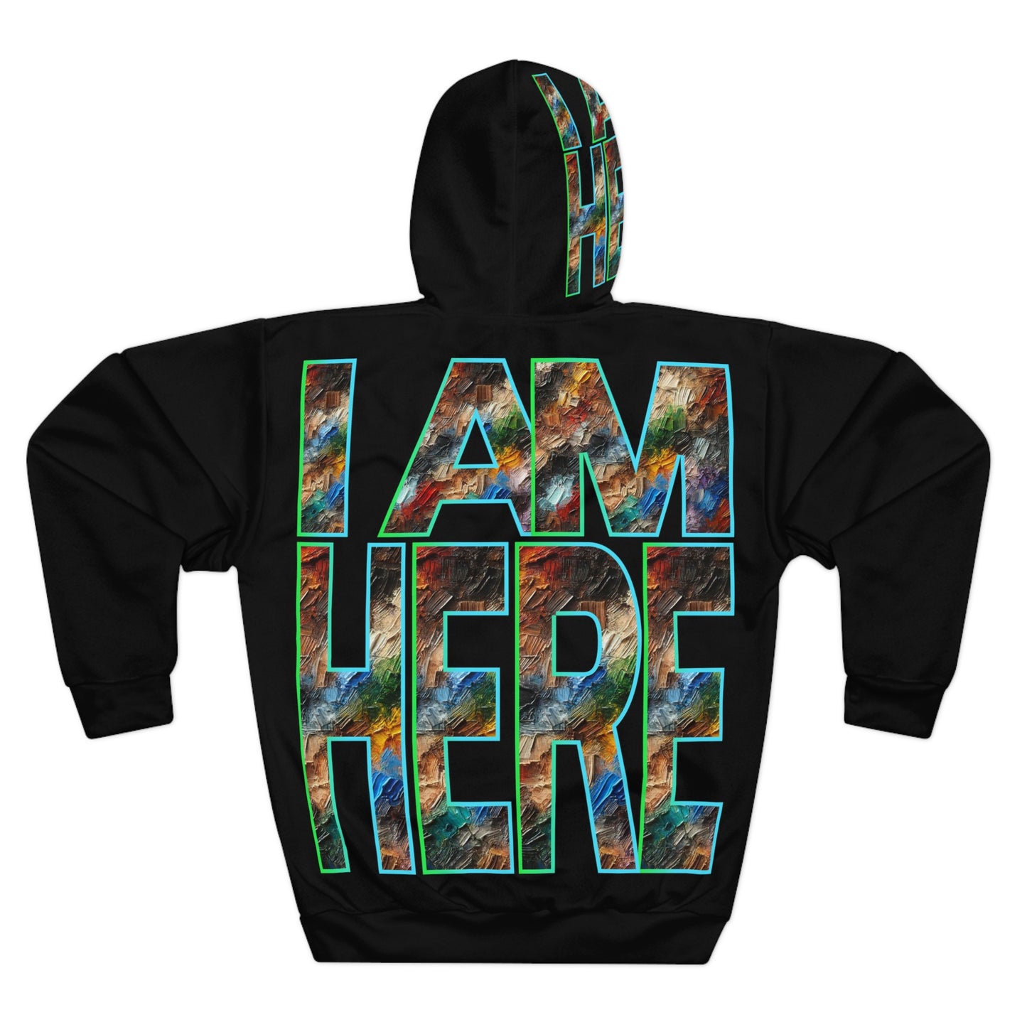 Unisex Pullover Hoodie (AOP) "I Am Here"