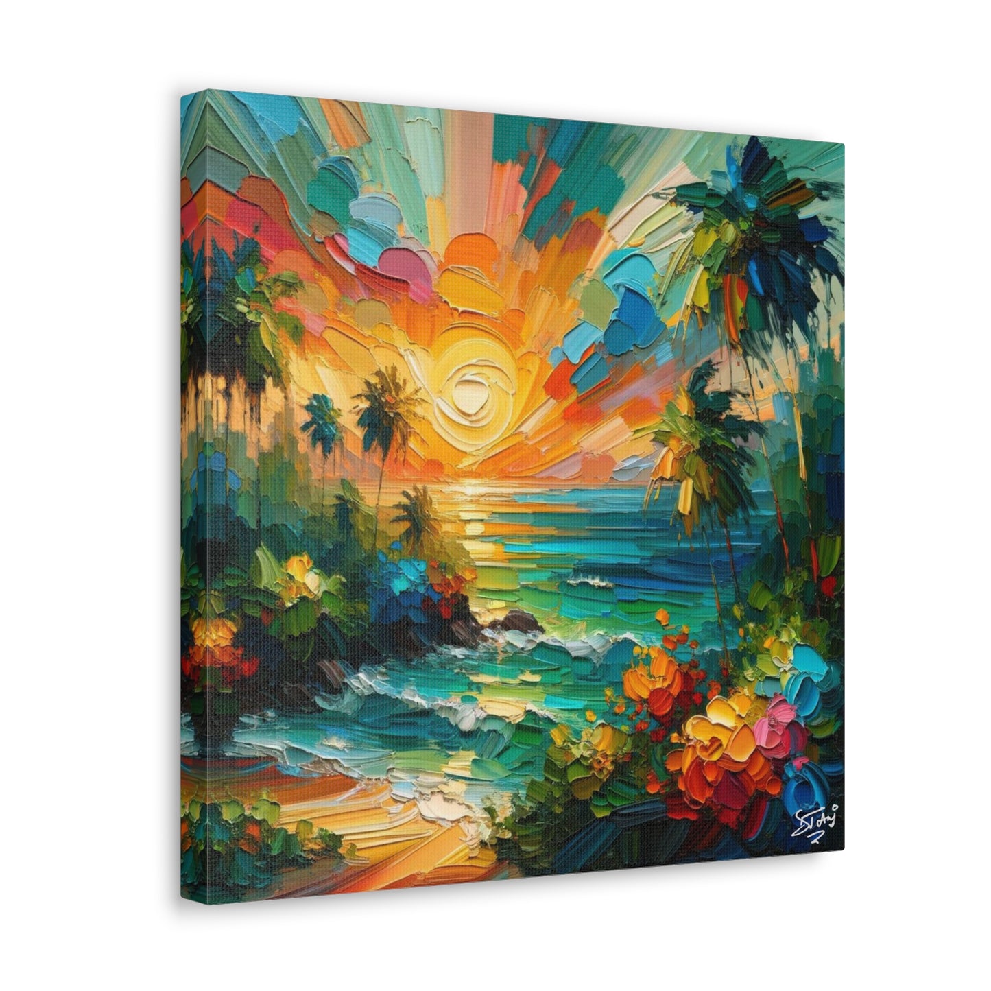 Art Print of Caribbean Sunset Scene, West Indian Art, Canvas Gallery Wraps