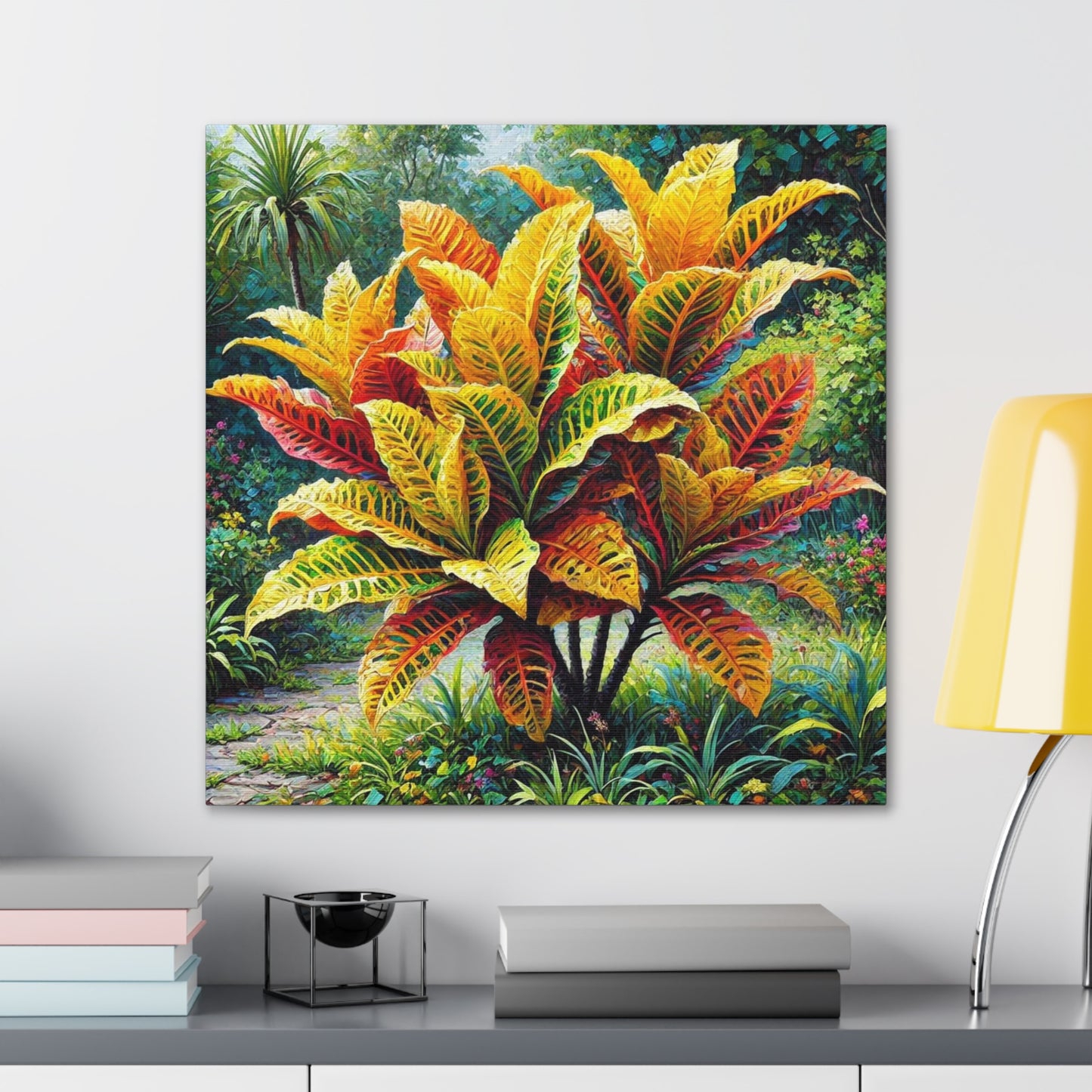 Art Print of Croton Garden, Oil Finish, West Indian Art, Canvas Gallery Wraps