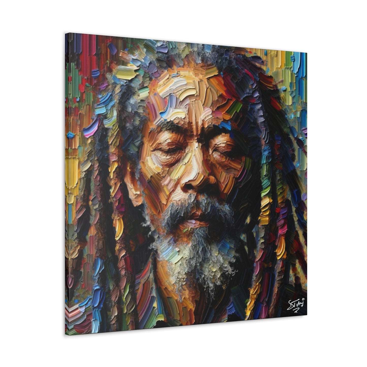 Art Print, Trini Rastaman, Oil Finish, West Indian Ethnicity, Cultural, Heritage, Semi-Abstract, Canvas Gallery Wrap