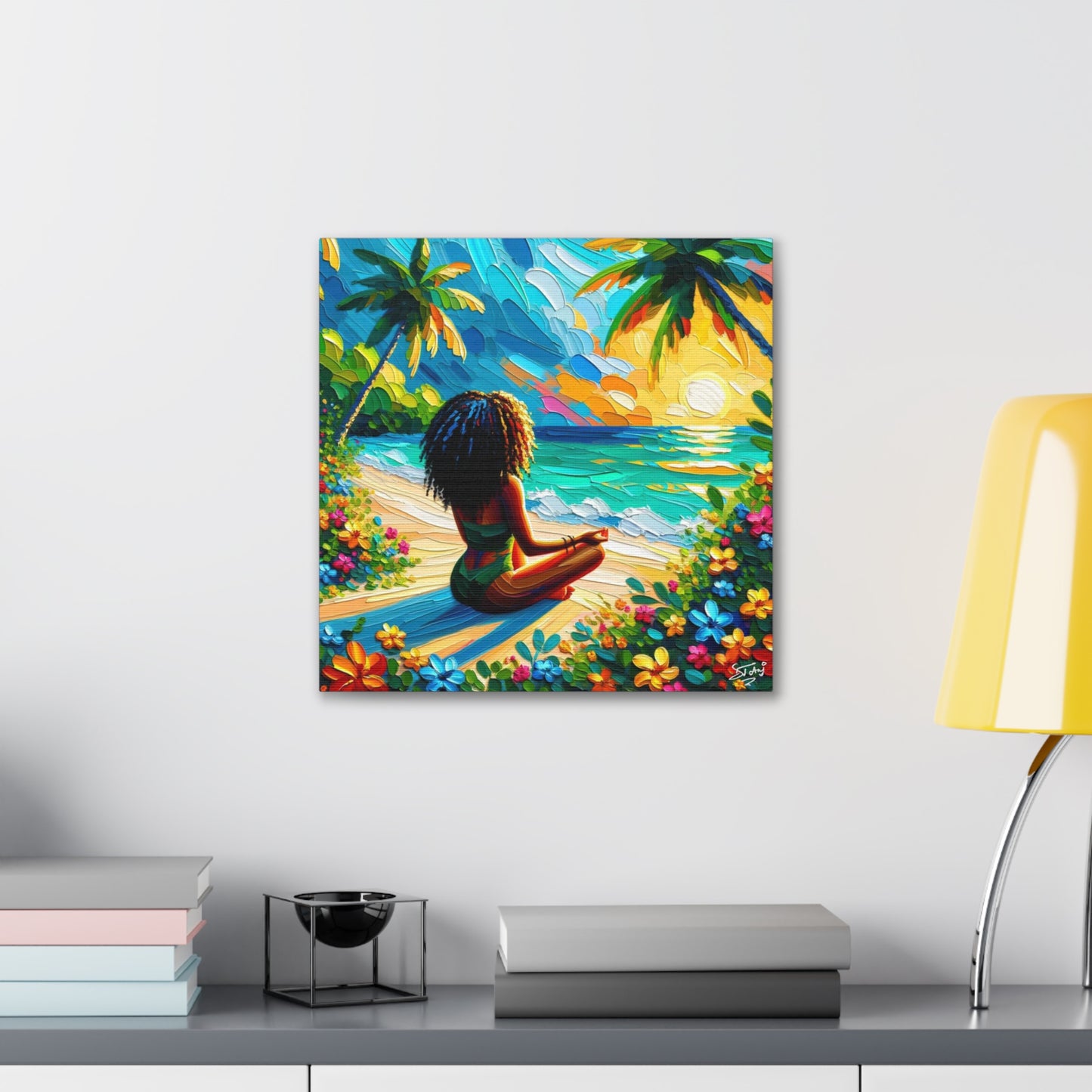 Art Print of Caribbean Woman on Beach, Oil Finish, West Indian Art, Canvas Gallery Wraps