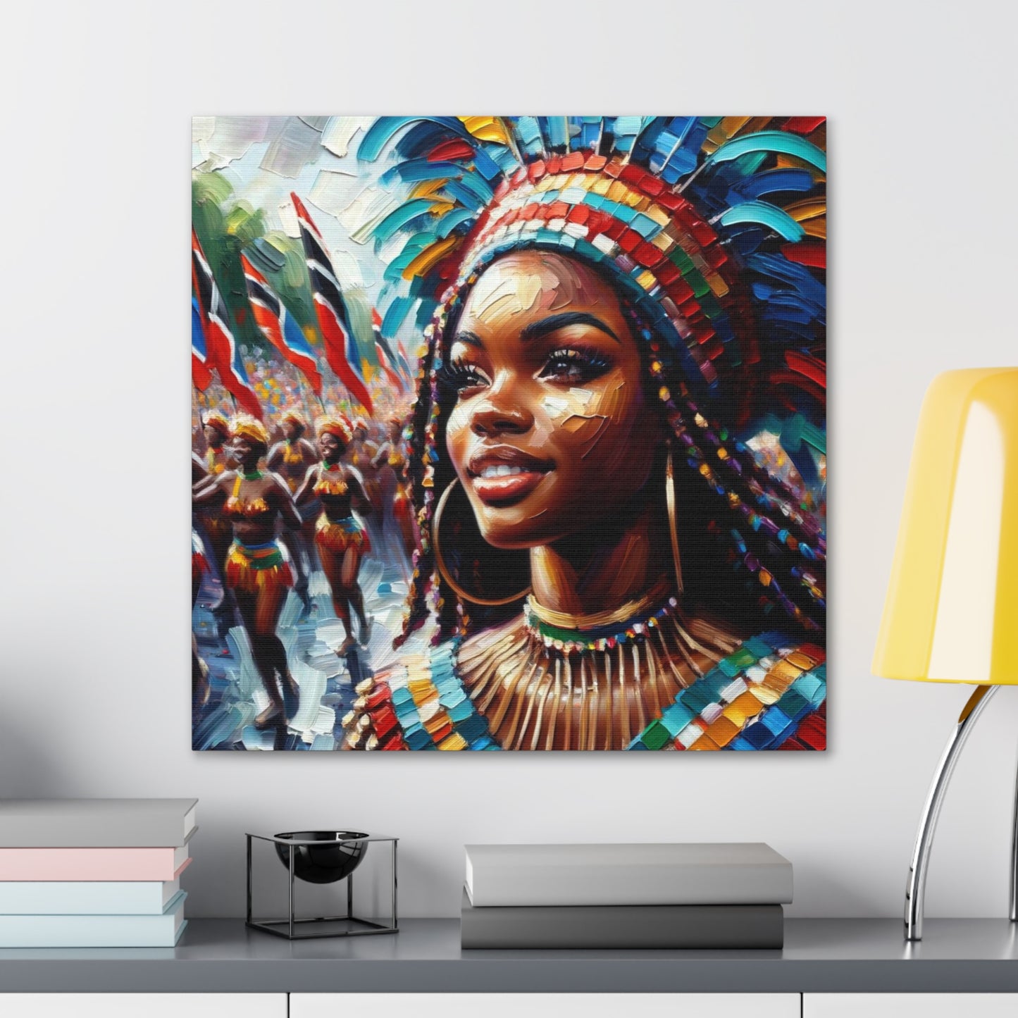 Art Print#3 of Trini Masquerader, Carnival, Oil Finish, West Indian Ethnicity, Cultural, Heritage, Art, Black Woman, Canvas Gallery Wraps