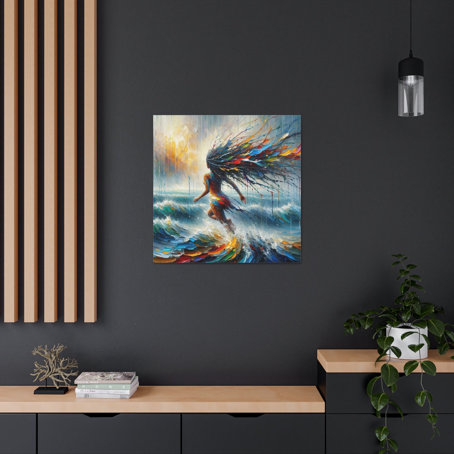 Art Print#5, East Indian Woman from Trinidad running into the Atlantic Ocean, Caribbean, Oil Finish, West Indian Art, Canvas Gallery Wraps