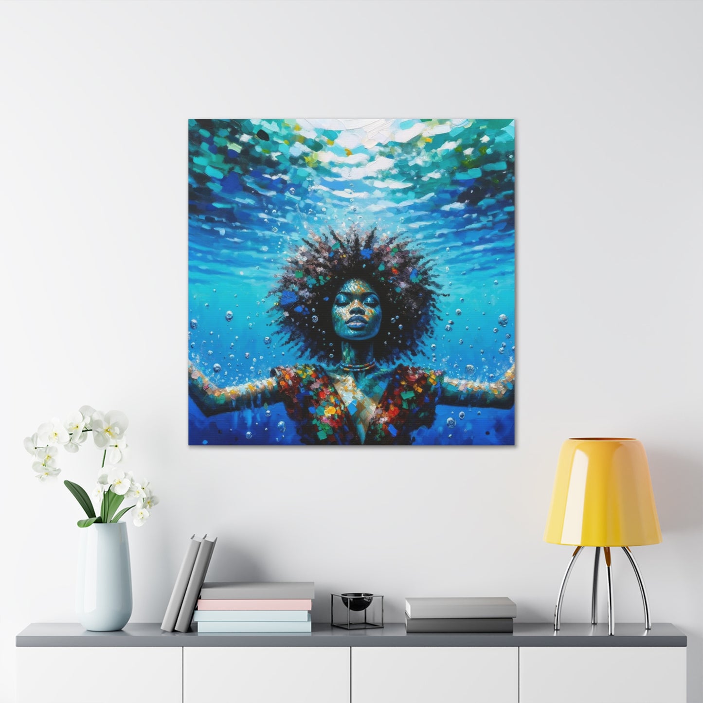 Art Print, Afro-Caribbean Woman, "Submerged" Oil Finish, West Indian Ethnicity, Cultural, Heritage, Abstract, Canvas Gallery Wrap