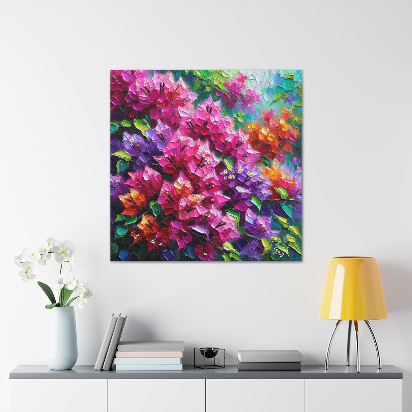 Art Print of Bougainvillea Flowers, Oil Finish, West Indian Art, Canvas Gallery Wraps