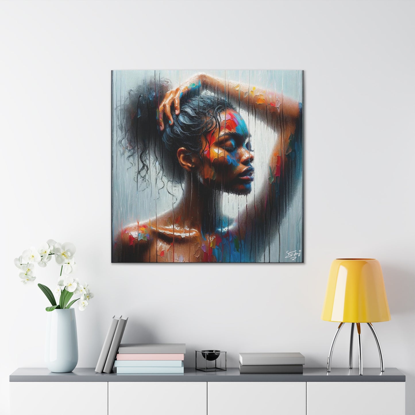 Art Print, Afro-Caribbean Woman in Sauna, Oil Finish, West Indian Ethnicity, Cultural, Heritage, Semi-Abstract, Canvas Gallery Wrap