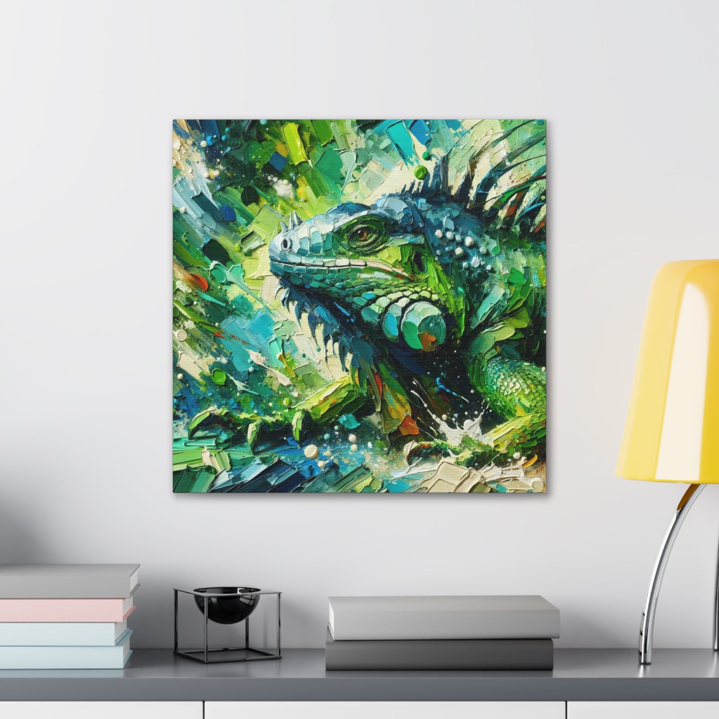 Art Print, Iguana, Caribbean Wildlife, Abstract Oil Finish, Caribbean Nature, Cultural, Heritage, Canvas Gallery Wrap