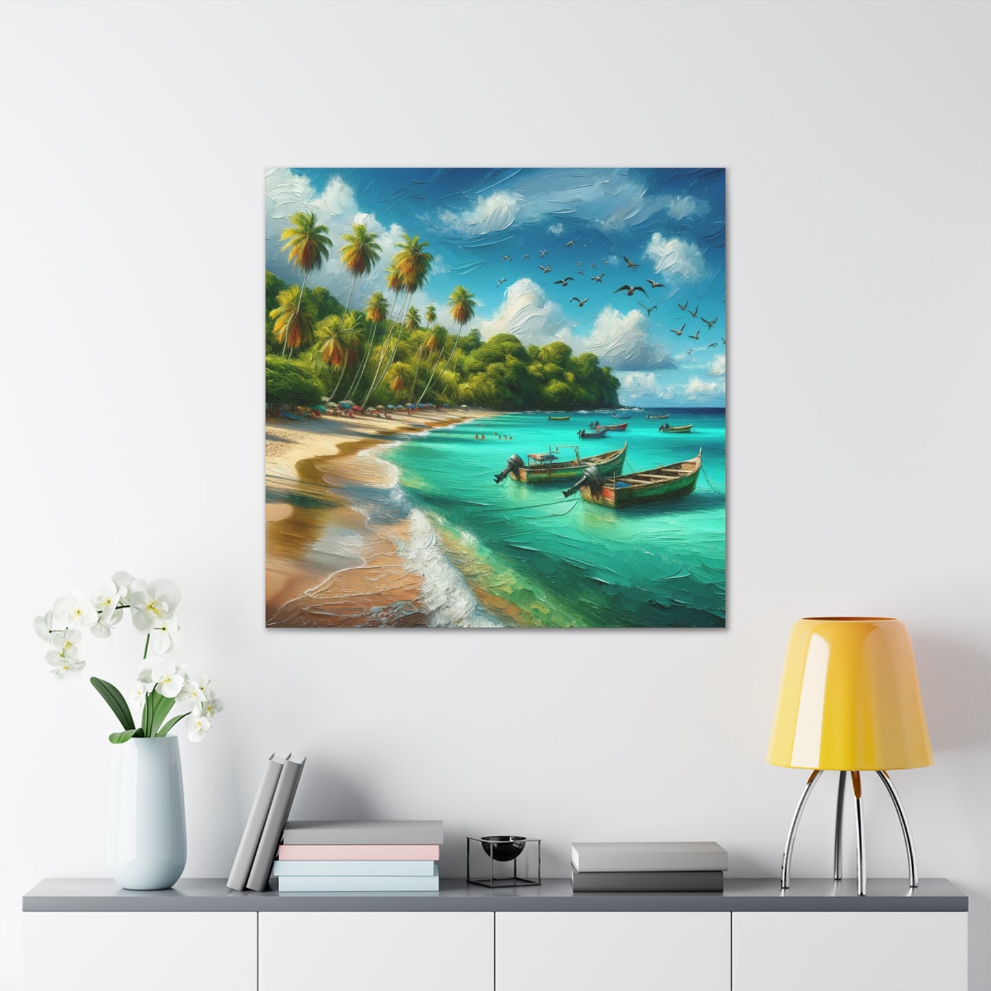 Art Print of Caribbean Beach Scene, Swallows Beach, Tobago, West Indian Art, Canvas Gallery Wraps