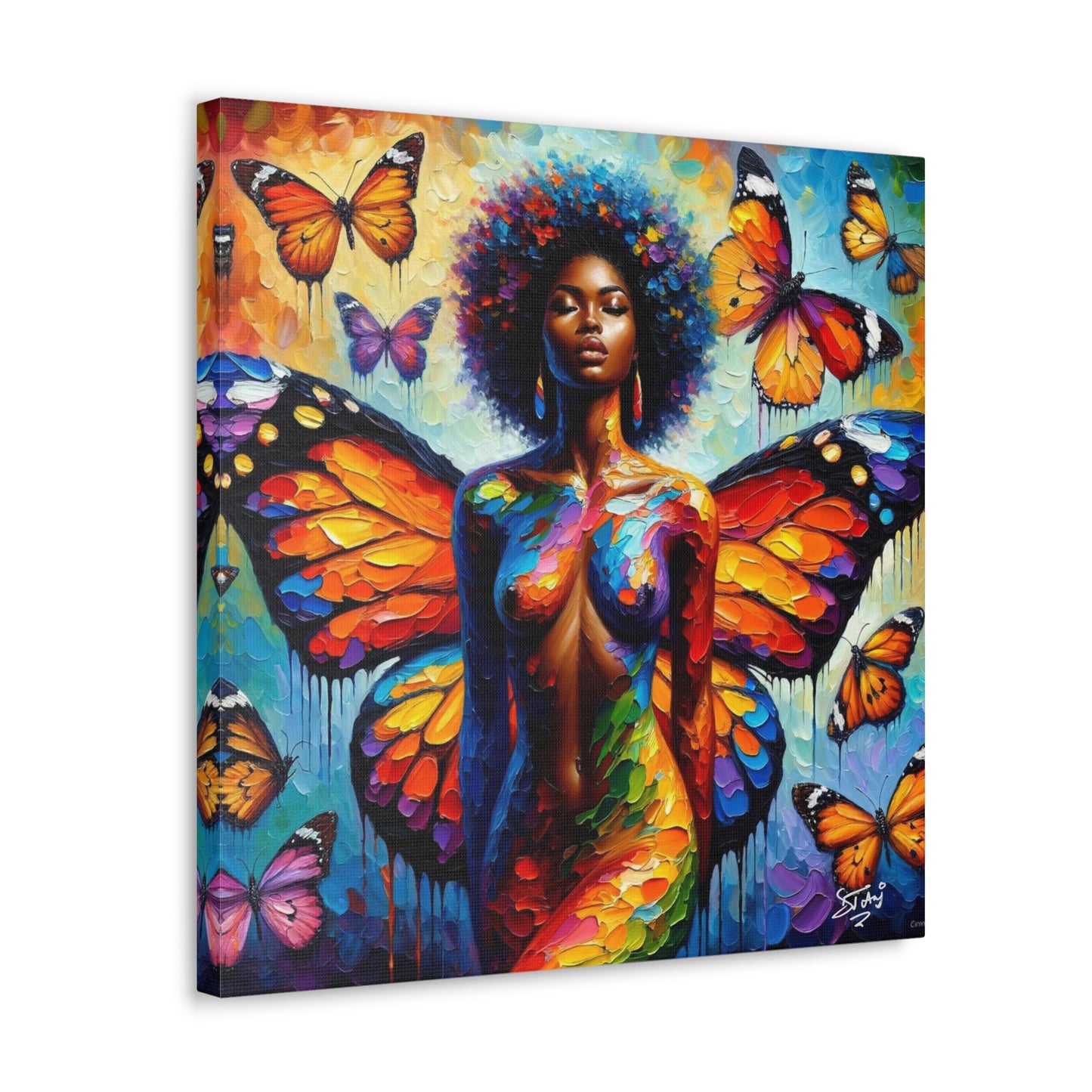 Art Print, Afro-Caribbean Woman, "Metamorphosis" Oil Finish, West Indian Ethnicity, Cultural, Heritage, Abstract, Canvas Gallery Wrap