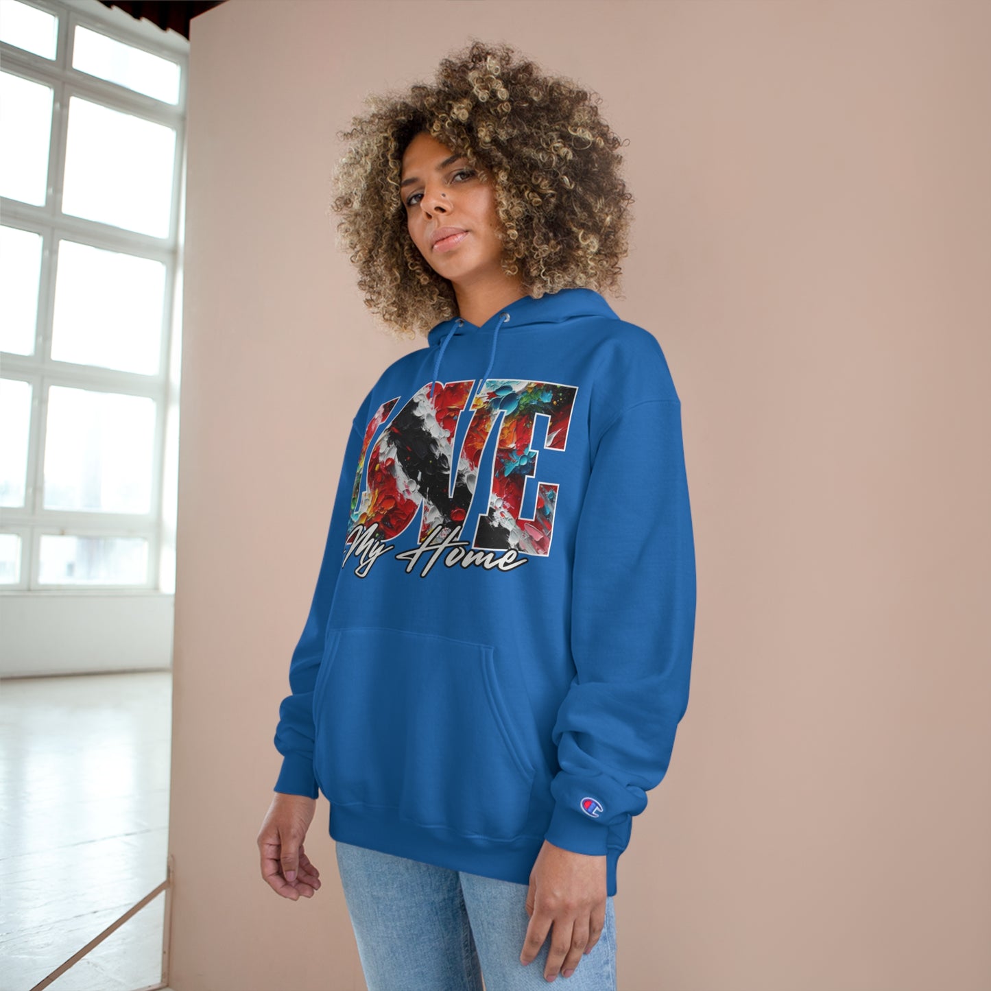 Champion Hoodie, "Love My Home" Inclusion, Anti-Racism, Racial Justice, One Love, Unity, Diversity, Immigrant Outsiders, Trinidad Caribbean Culture, FashionWithPurpose, ConsciousClothing, Cultural Identity, Black Inspiration Empowerment