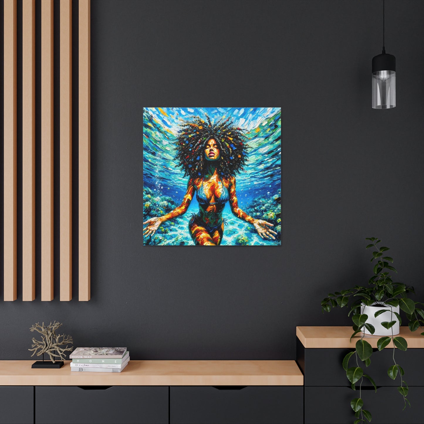 Art Print, Afro-Caribbean Woman, "Submerged" Abstract Oil Finish, West Indian Ethnicity, Cultural, Heritage, Abstract, Canvas Gallery Wrap