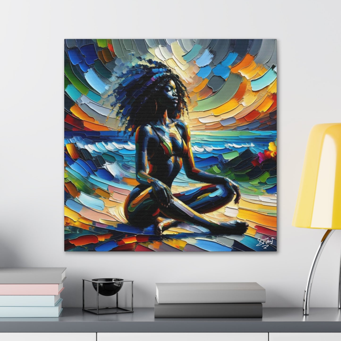 Art Print, Afro-Caribbean Woman, "Meditation" Abstract, Oil Finish, West Indian Ethnicity, Cultural, Heritage, Abstract, Canvas Gallery Wrap