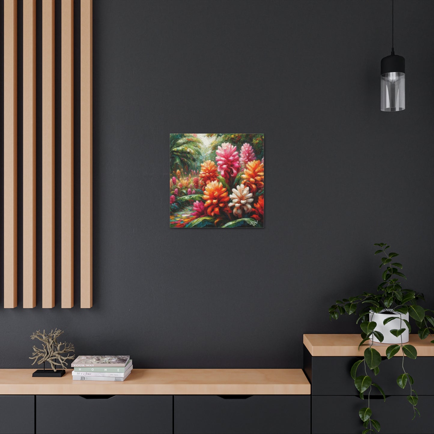 Art Print of Tropical Flower Garden, Oil Finish, West Indian Art, Canvas Gallery Wraps