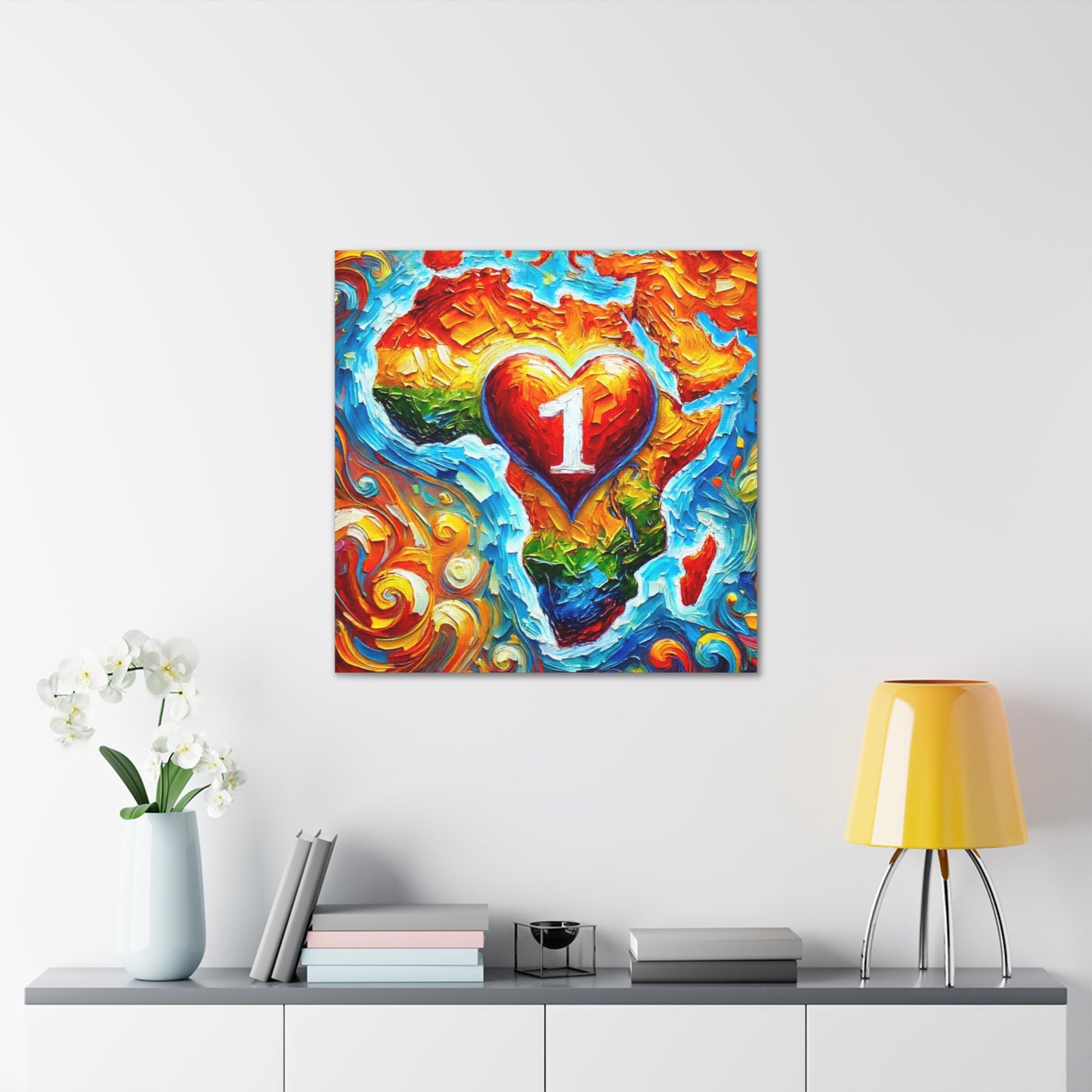 Art Print, "One Love" Oil Finish, Abstract, African Unity, Ethnicity, Cultural, Heritage, Semi-Abstract, Canvas Gallery Wrap